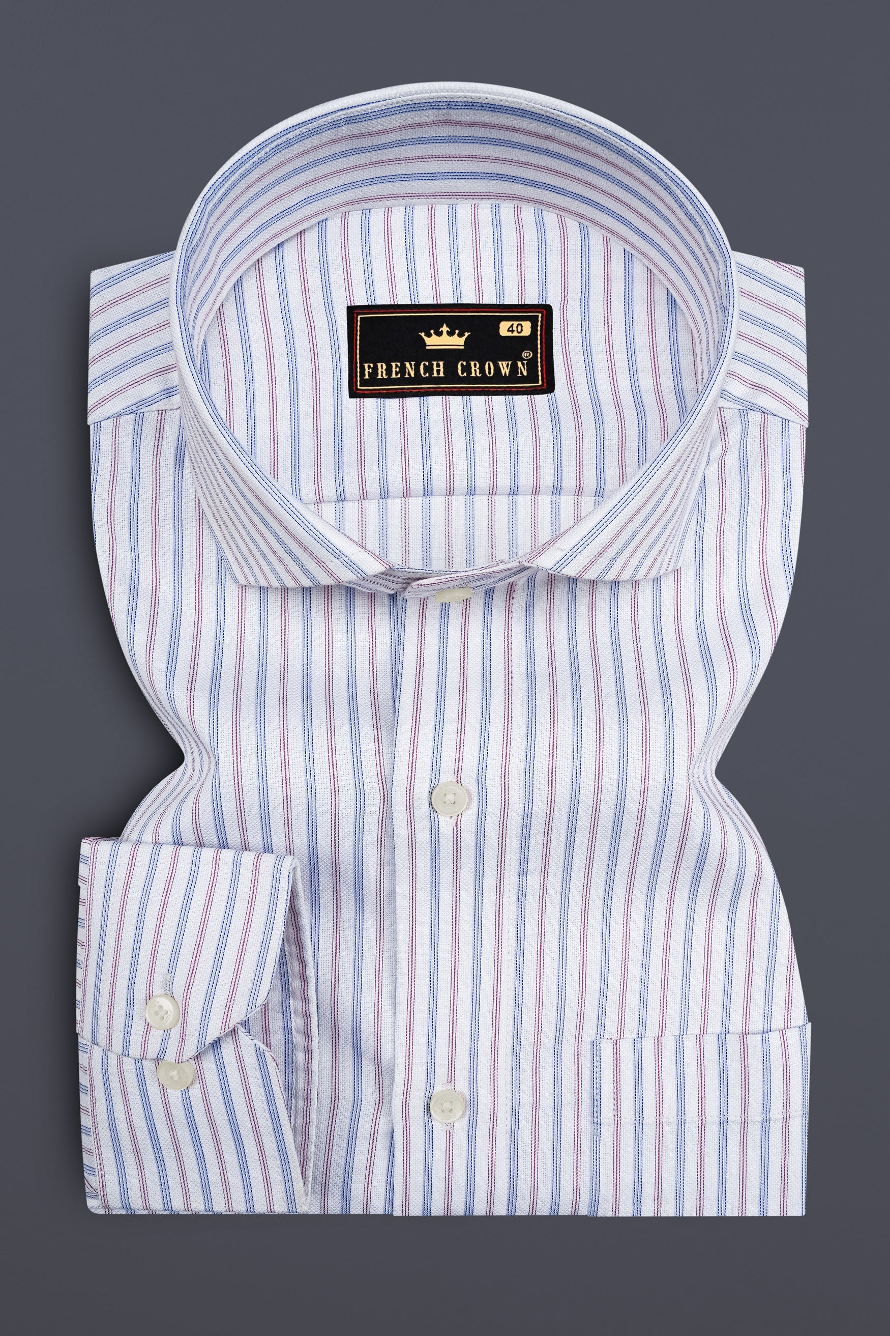 Strivon-Bright White And Catalina Blue Multicolour Striped Dobby Premium Giza Cotton Formal Shirt