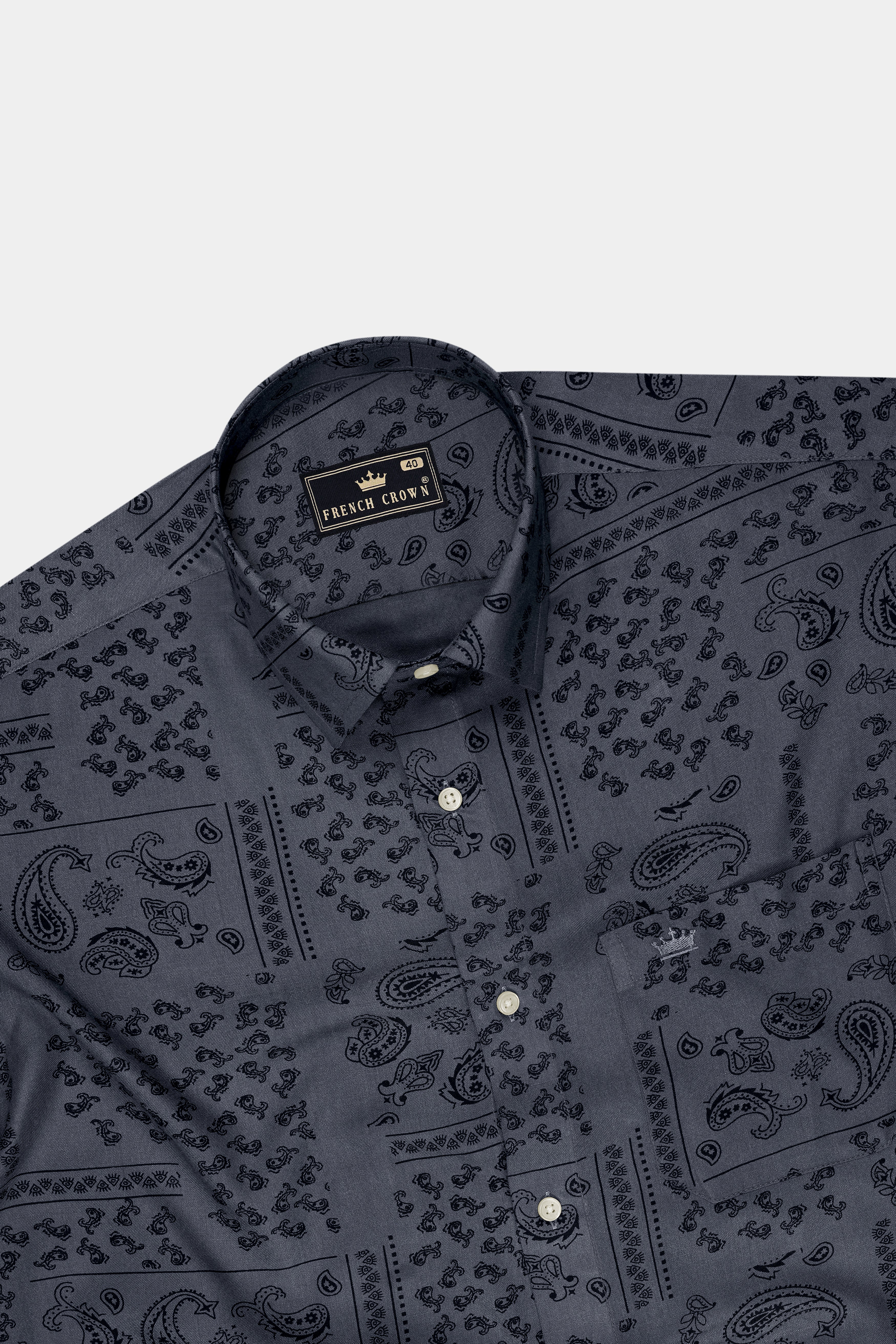 Serein-Mulled Gray Paisley Printed Super Soft Tencel Casual Shirt