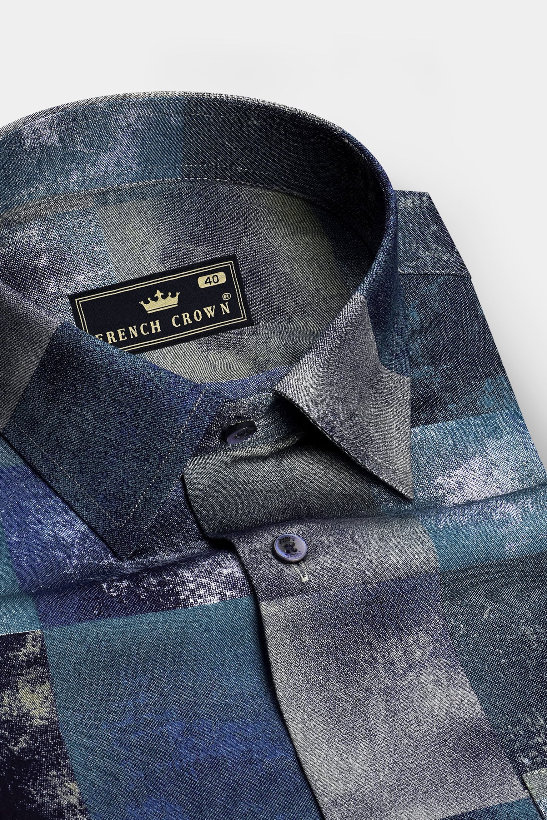 Aurelin-Nile Blue Multicolour Windowpane Printed Subtle Sheen Super Soft Premium Cotton Dress Shirt