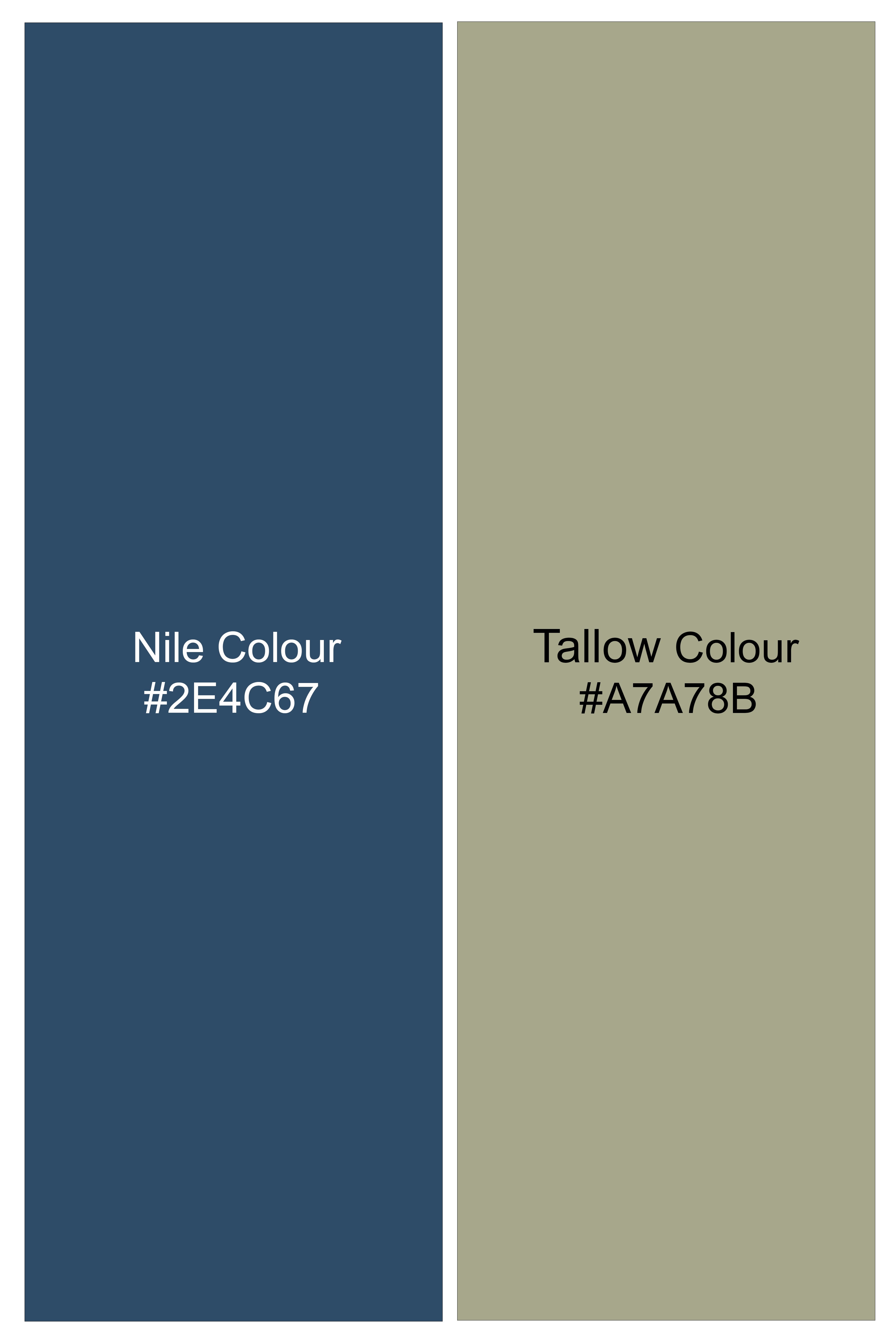 Aurelin-Nile Blue Multicolour Windowpane Printed Subtle Sheen Super Soft Premium Cotton Dress Shirt