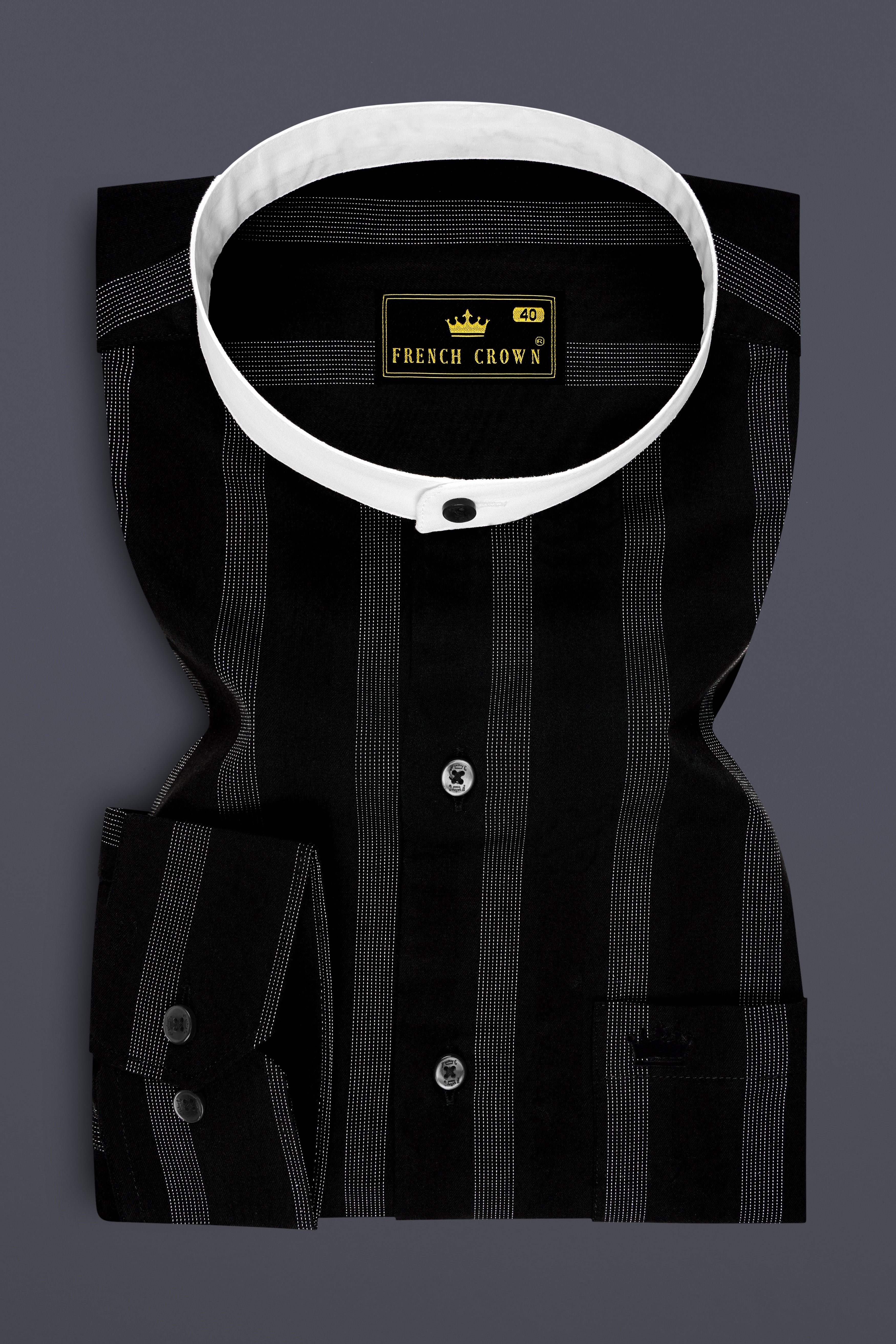 Zayrro-Jade Black Striped Dobby Textured Premium Giza Cotton Casual Shirt