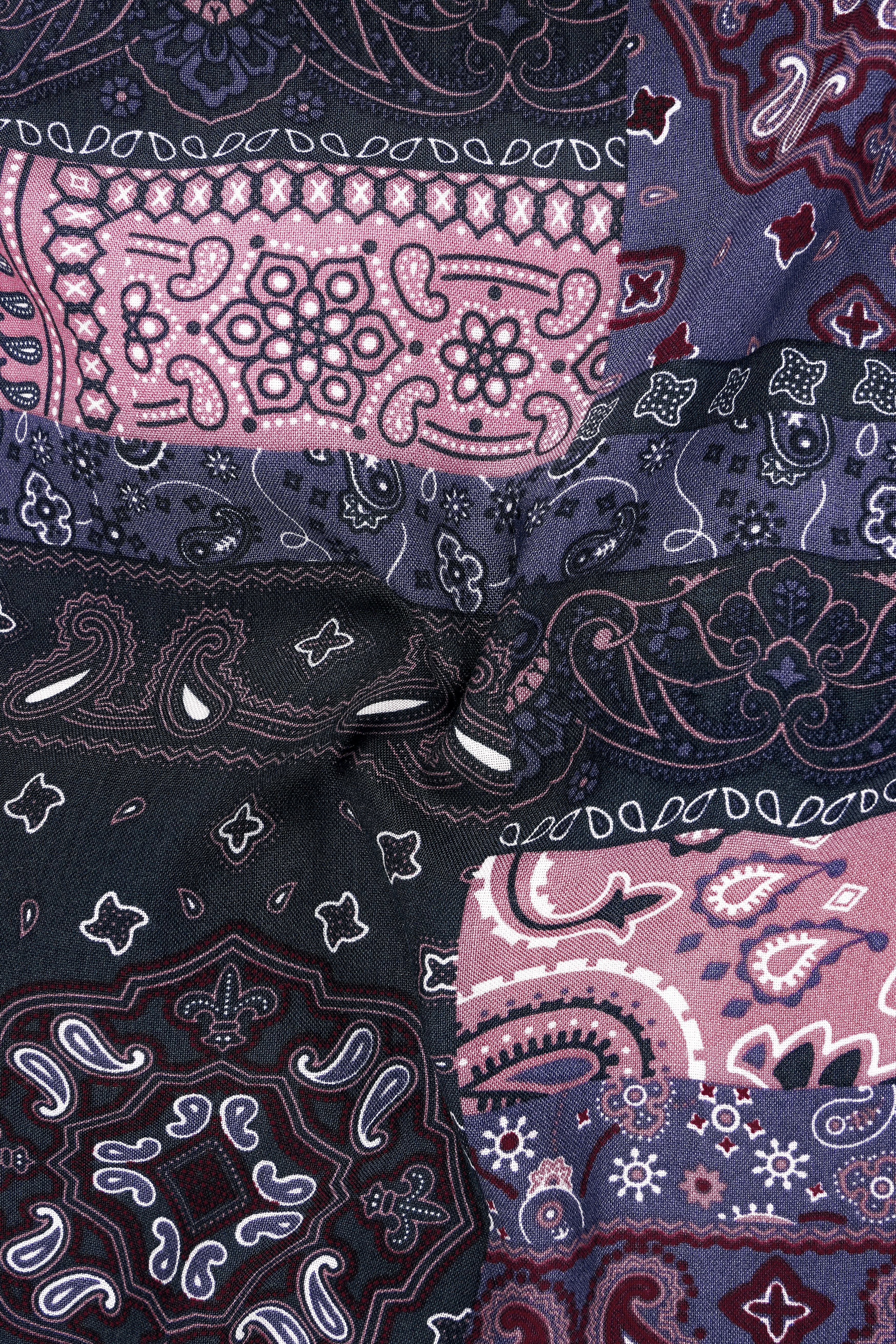 Voyage-Carissma Pink And Ship Gray Bandana Printed Super Soft Tencel Casual Shirt