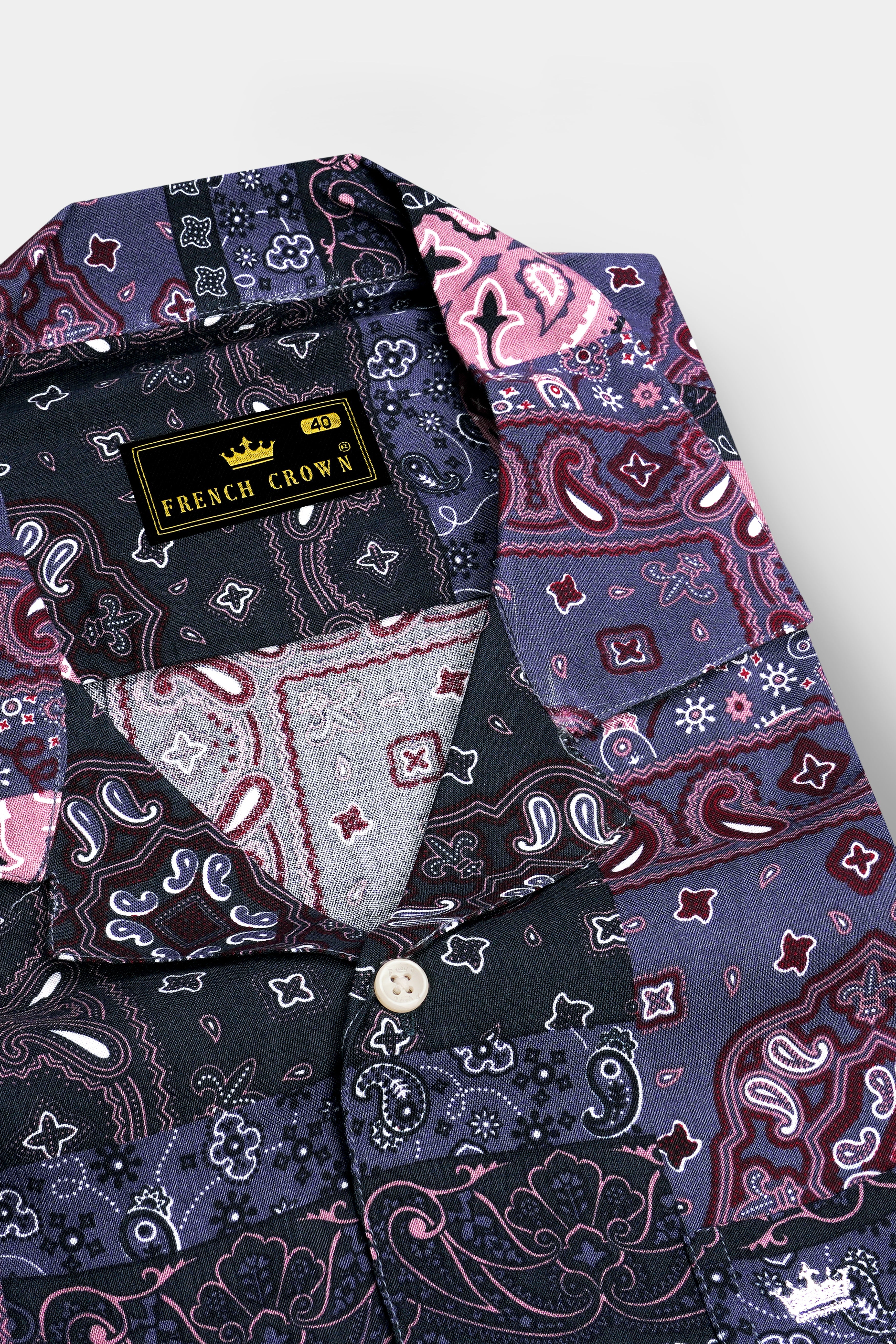Voyage-Carissma Pink And Ship Gray Bandana Printed Super Soft Tencel Casual Shirt
