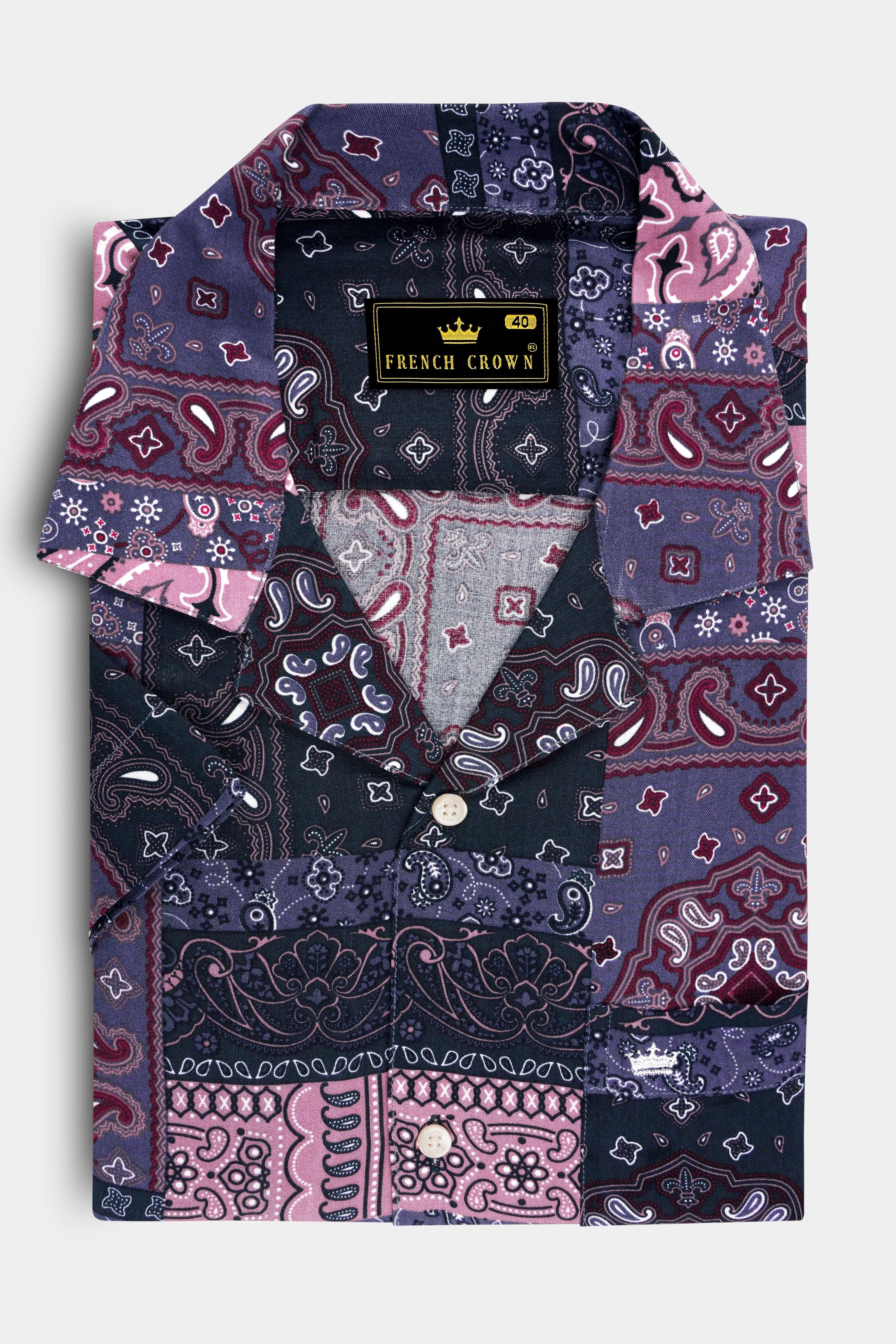 Voyage-Carissma Pink And Ship Gray Bandana Printed Super Soft Tencel Casual Shirt
