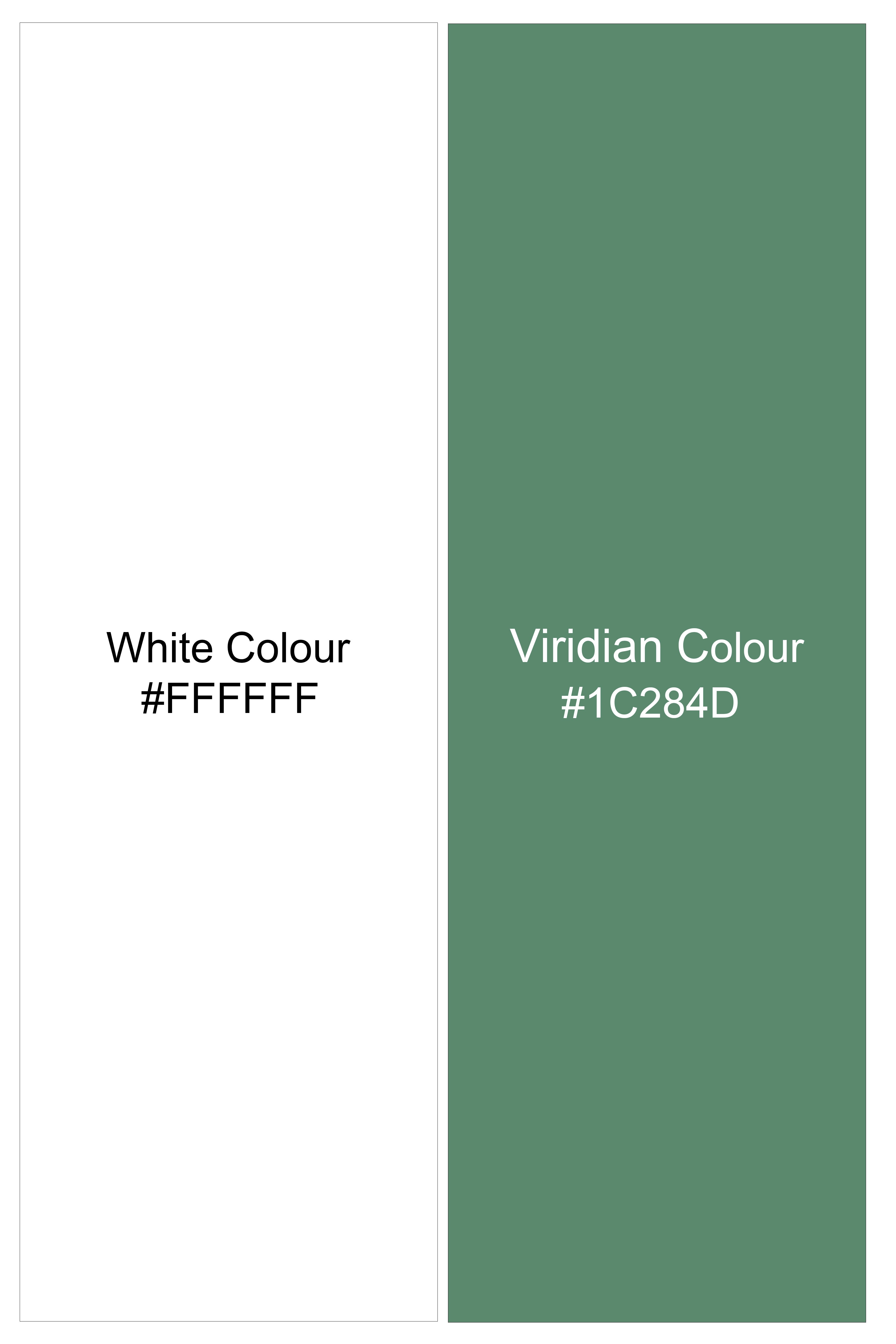 Viridian-Bright White And Viridian Green Paisley Printed Luxurious Linen Semi Formal Shirt