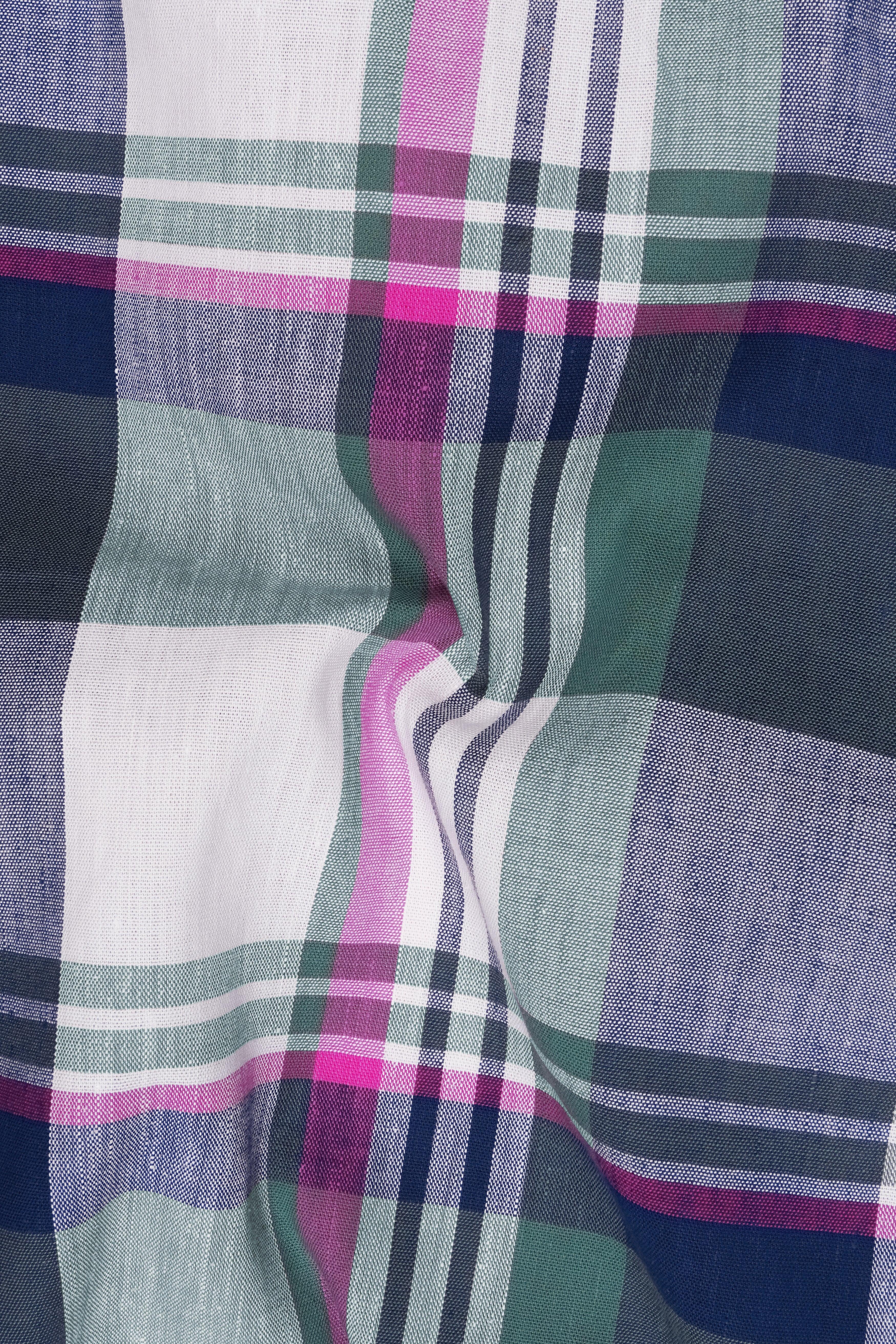 Meadow-Mineral Green And Bright White Plaid Luxurious Linen Casual Shirt