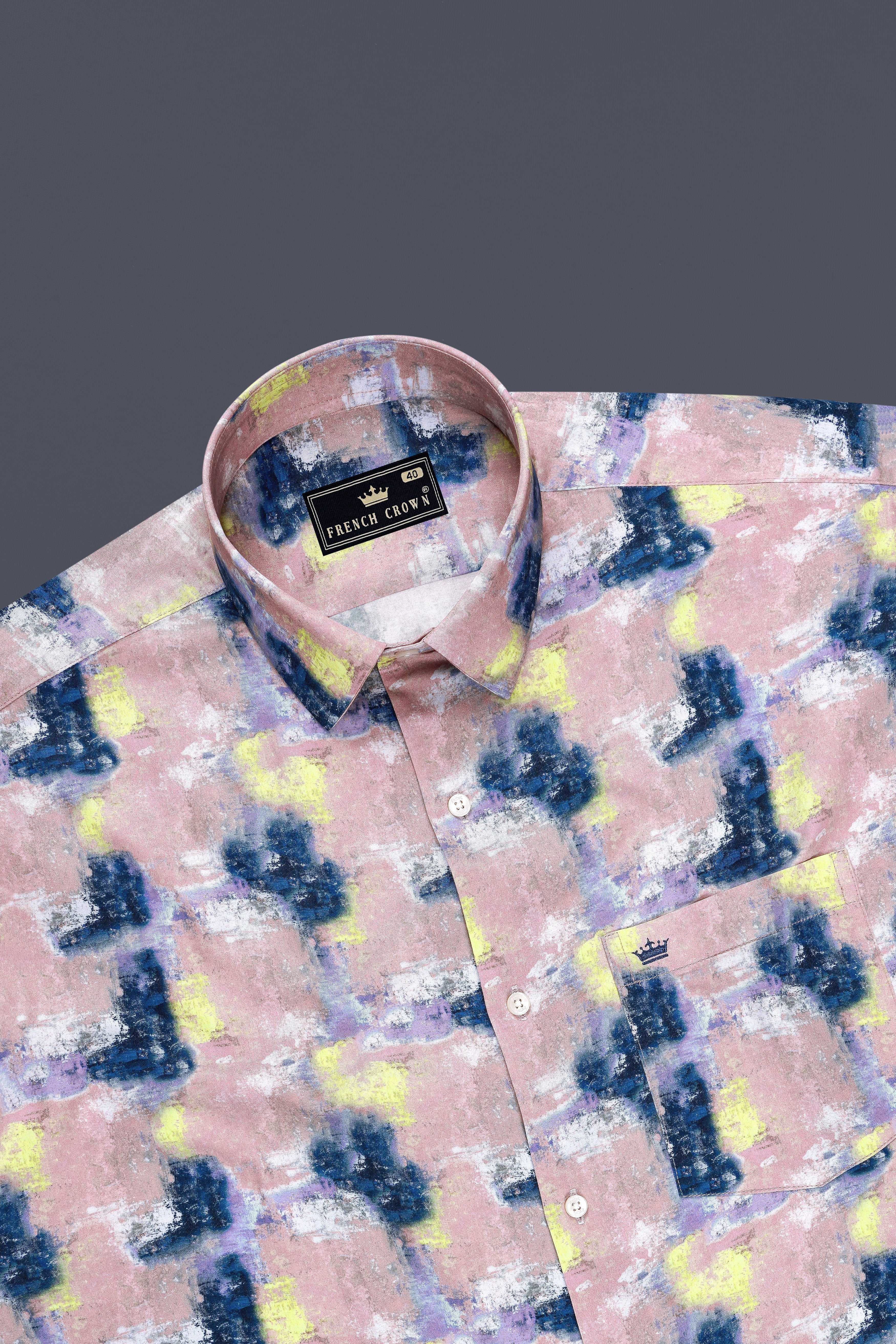 Vivid-Blossom Pink And Chathams Blue Brushstroke Printed Super Soft Premium Cotton Casual Shirt