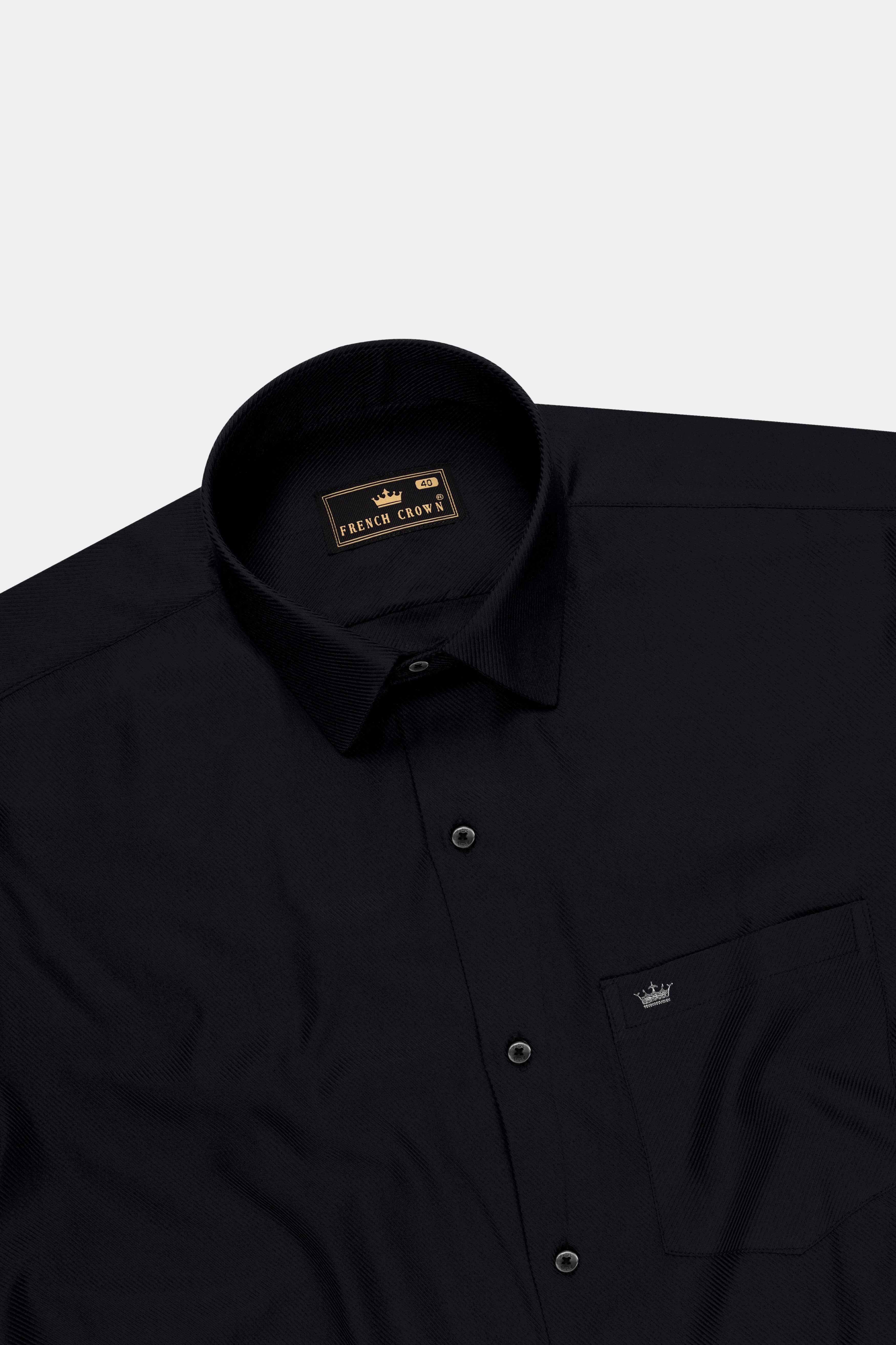 Noir-Jade Black Textured Twill Premium Cotton Dress Shirt