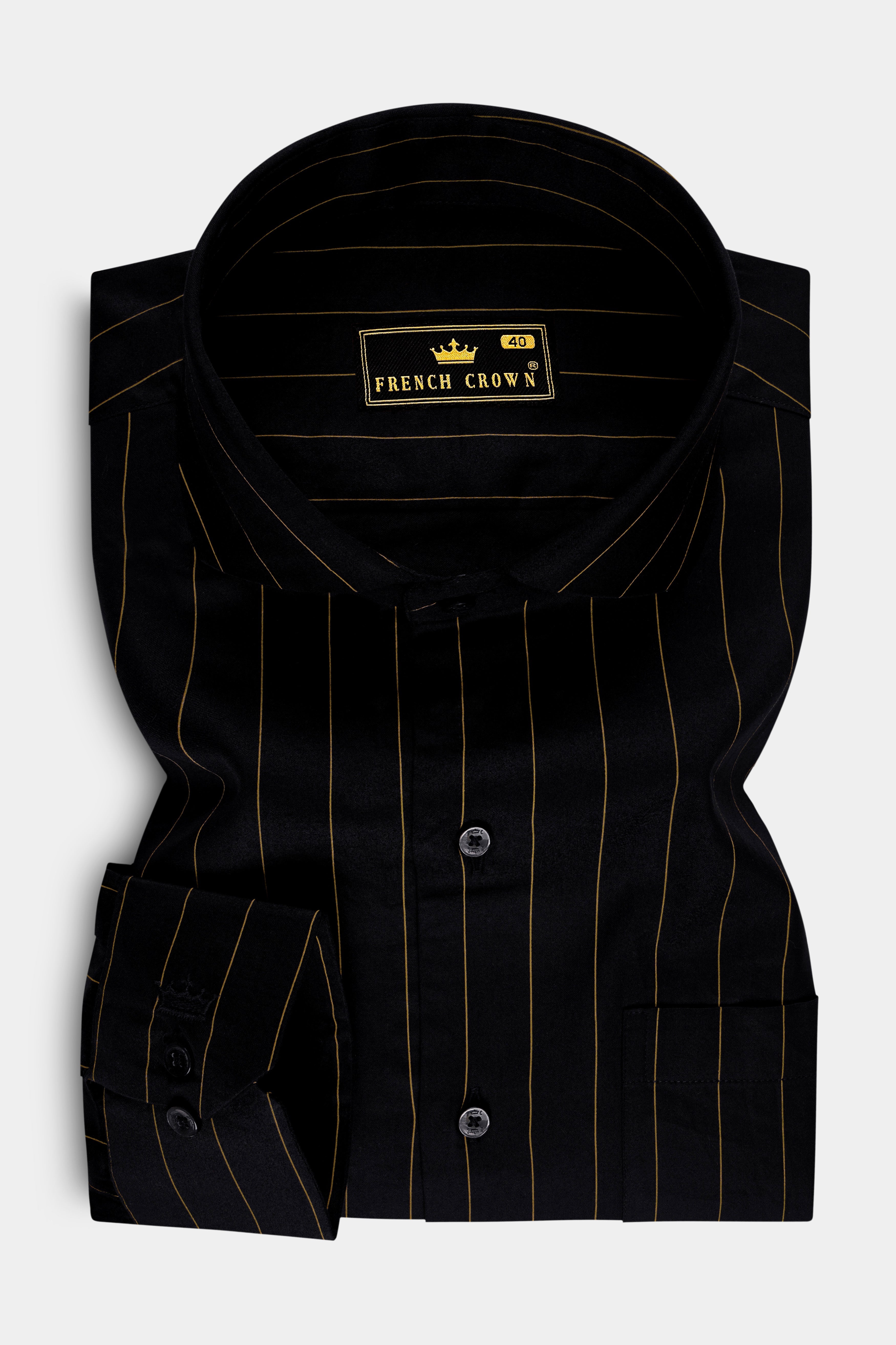 Lustre-Jade Black And Alpine Brown Pin Striped Subtle Sheen Super Soft Premium Cotton Dress Shirt