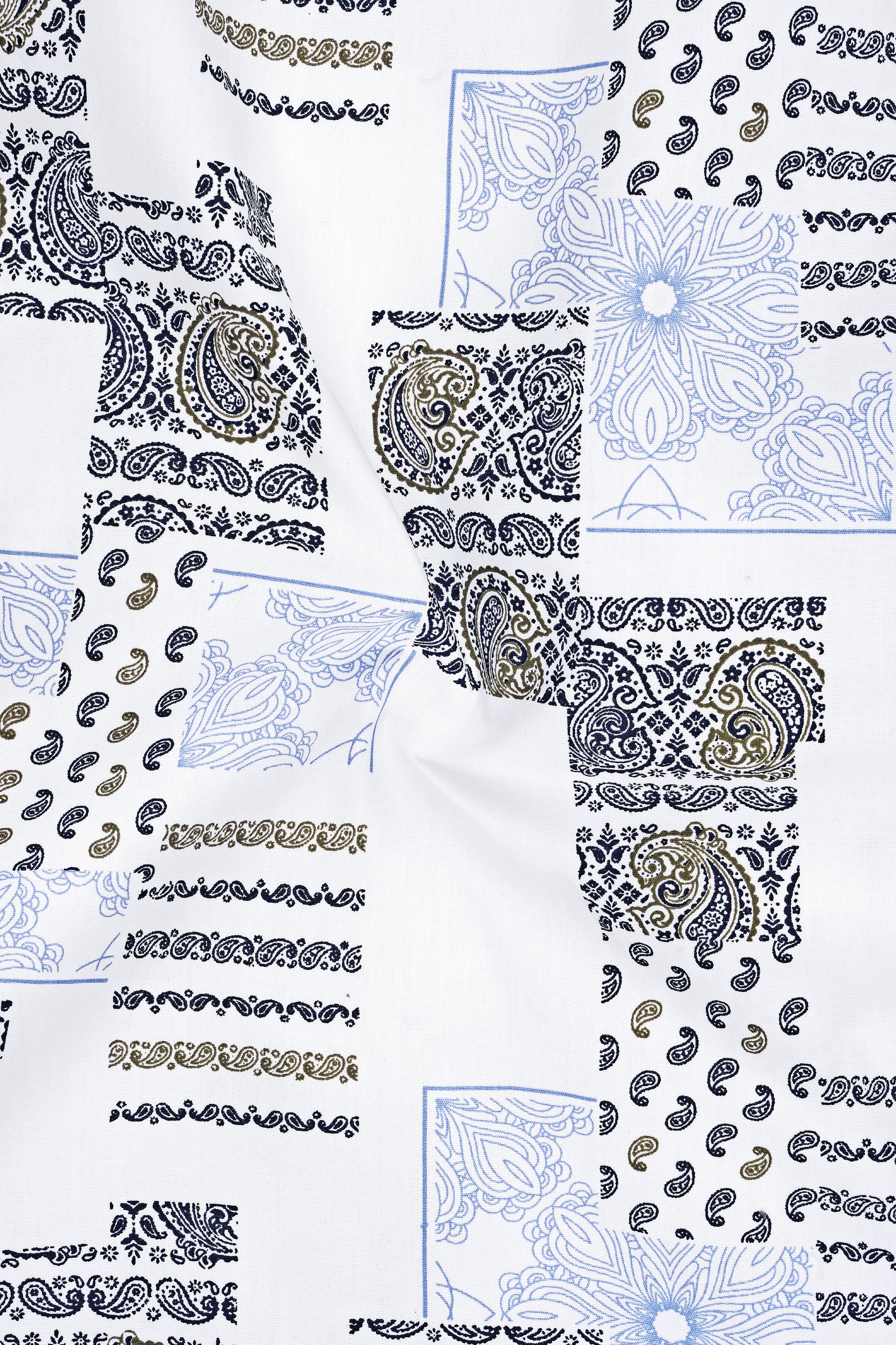 Majestic-Bright White And Lynch Blue Paisley Printed Super Soft Premium Cotton Casual Shirt