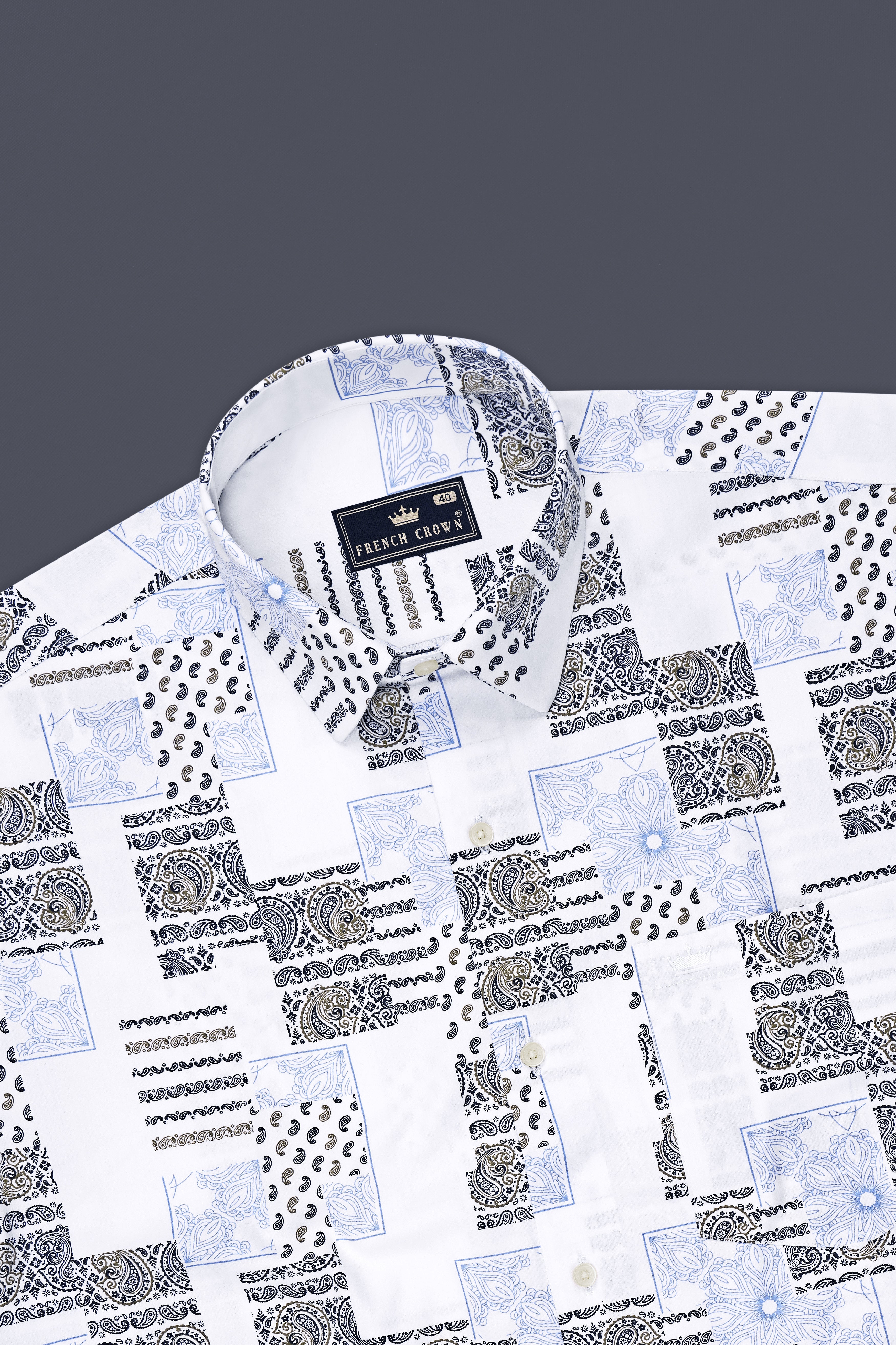 Majestic-Bright White And Lynch Blue Paisley Printed Super Soft Premium Cotton Casual Shirt