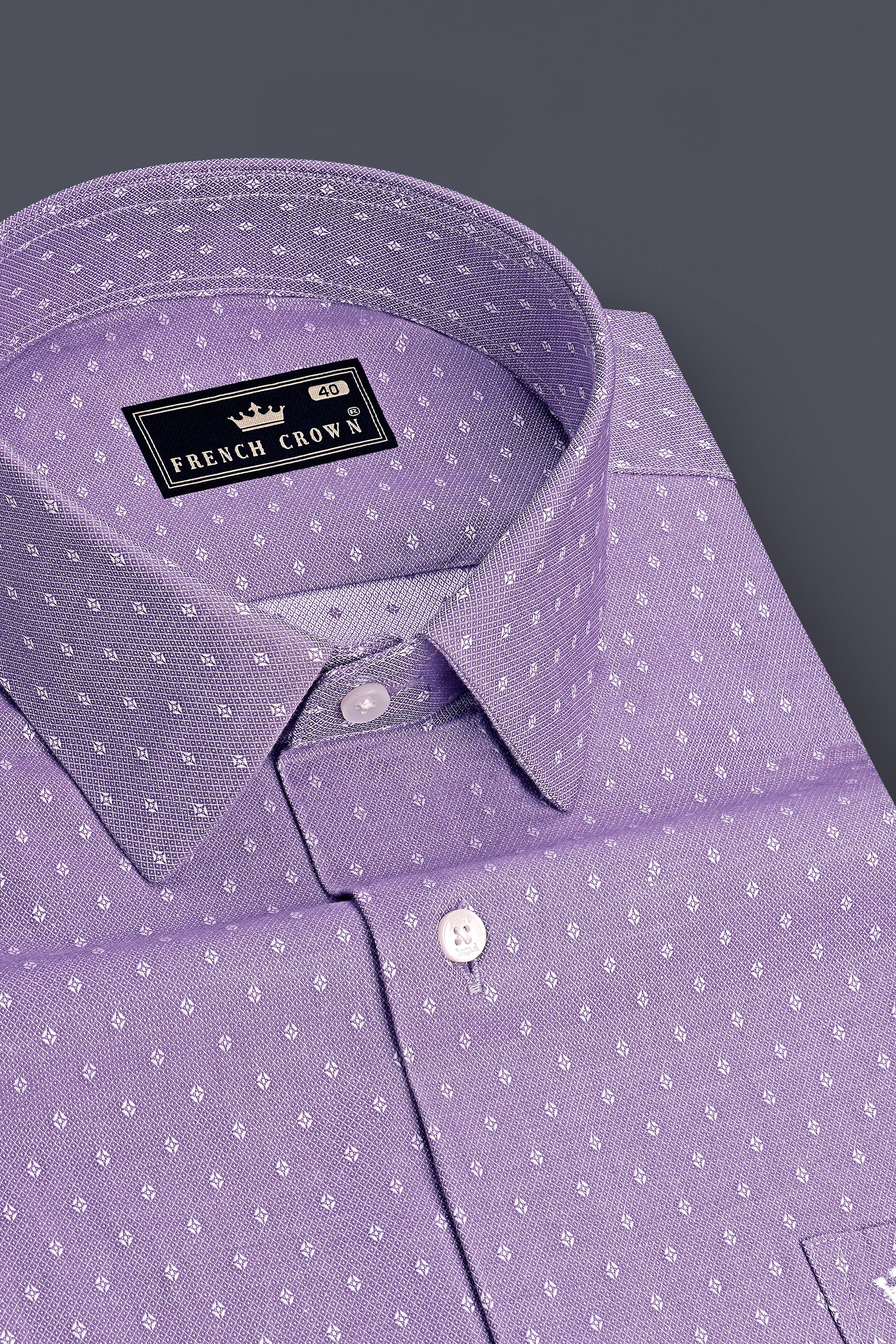 Violet-Wisteria Purple Printed Dobby Premium Giza Cotton Dress Shirt