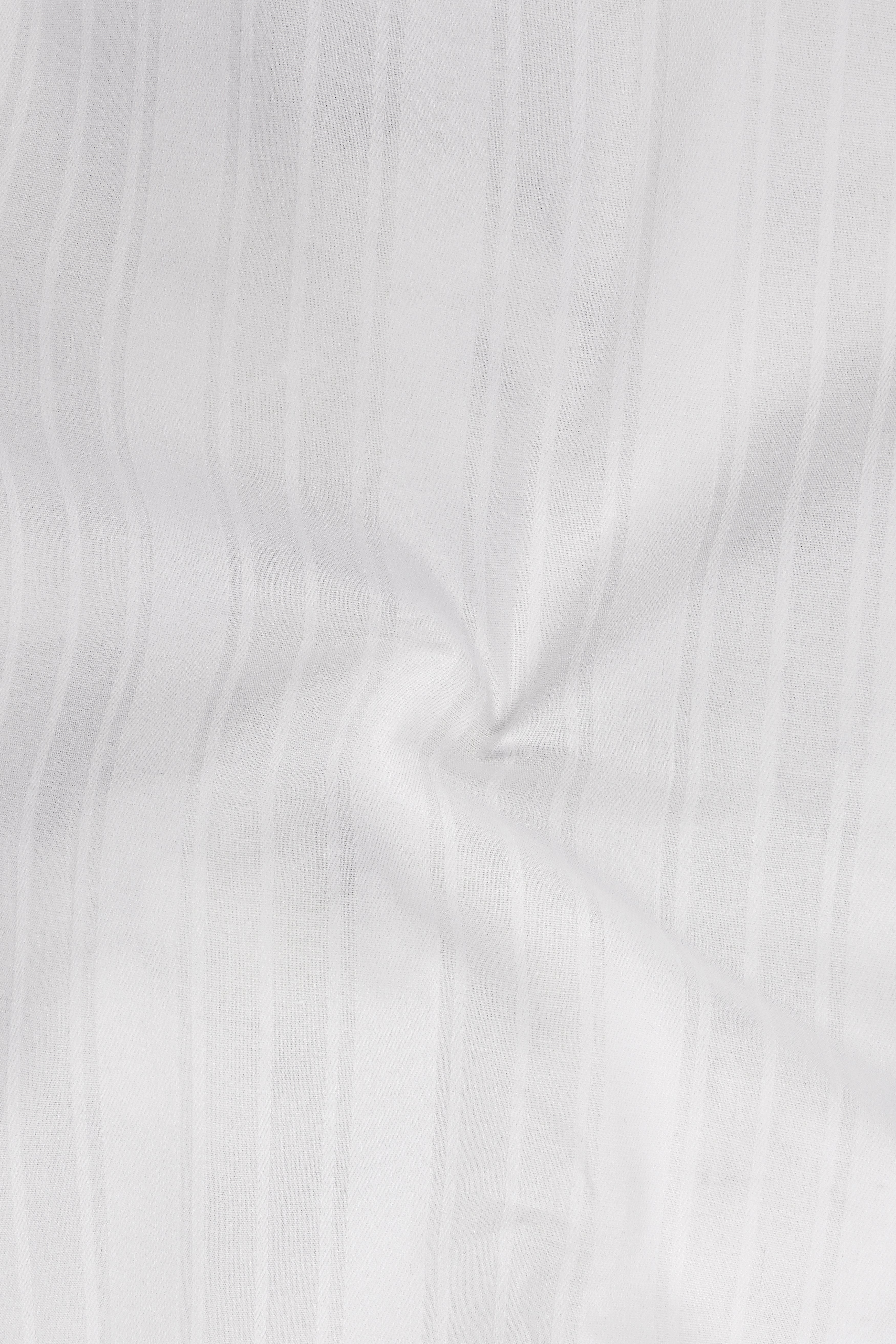 Ivory-Bright White Striped Dobby Textured Premium Giza Cotton Designer Casual Shirt