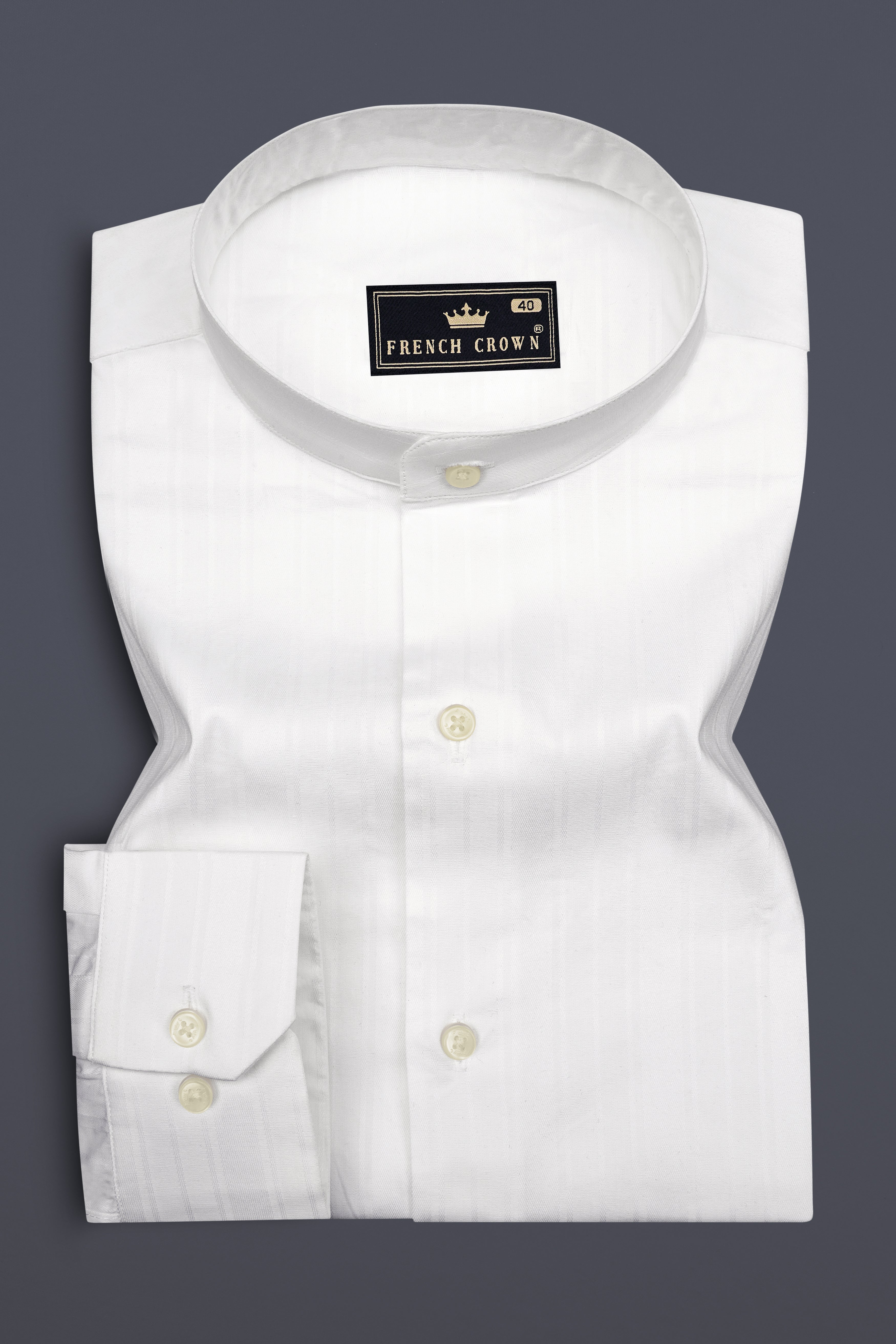 Ivory-Bright White Striped Dobby Textured Premium Giza Cotton Designer Casual Shirt