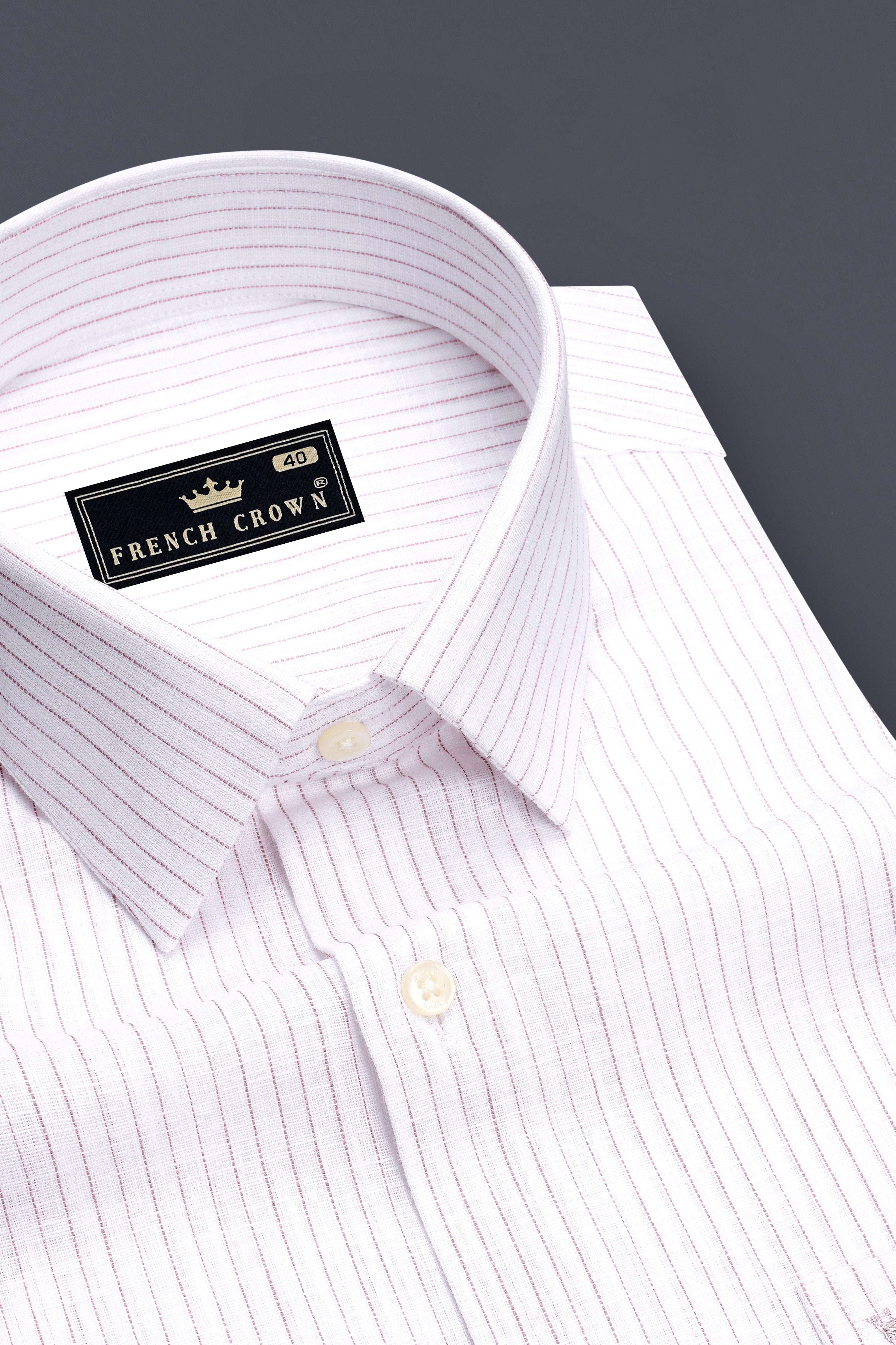 Zephyr-Bright White And Wisteria Pink Pin Striped Luxurious Linen Dress Shirt