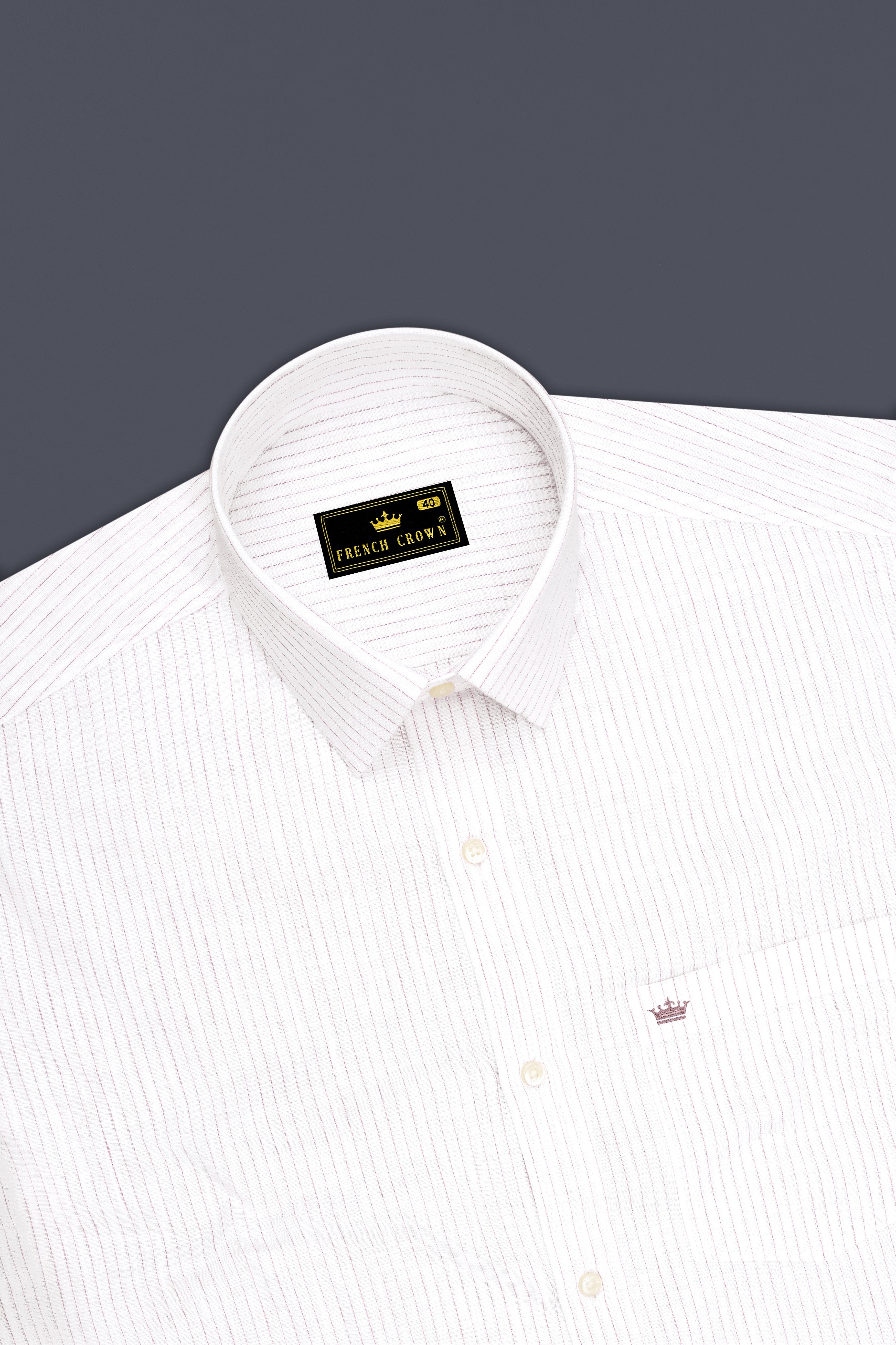 Zephyr-Bright White And Wisteria Pink Pin Striped Luxurious Linen Dress Shirt