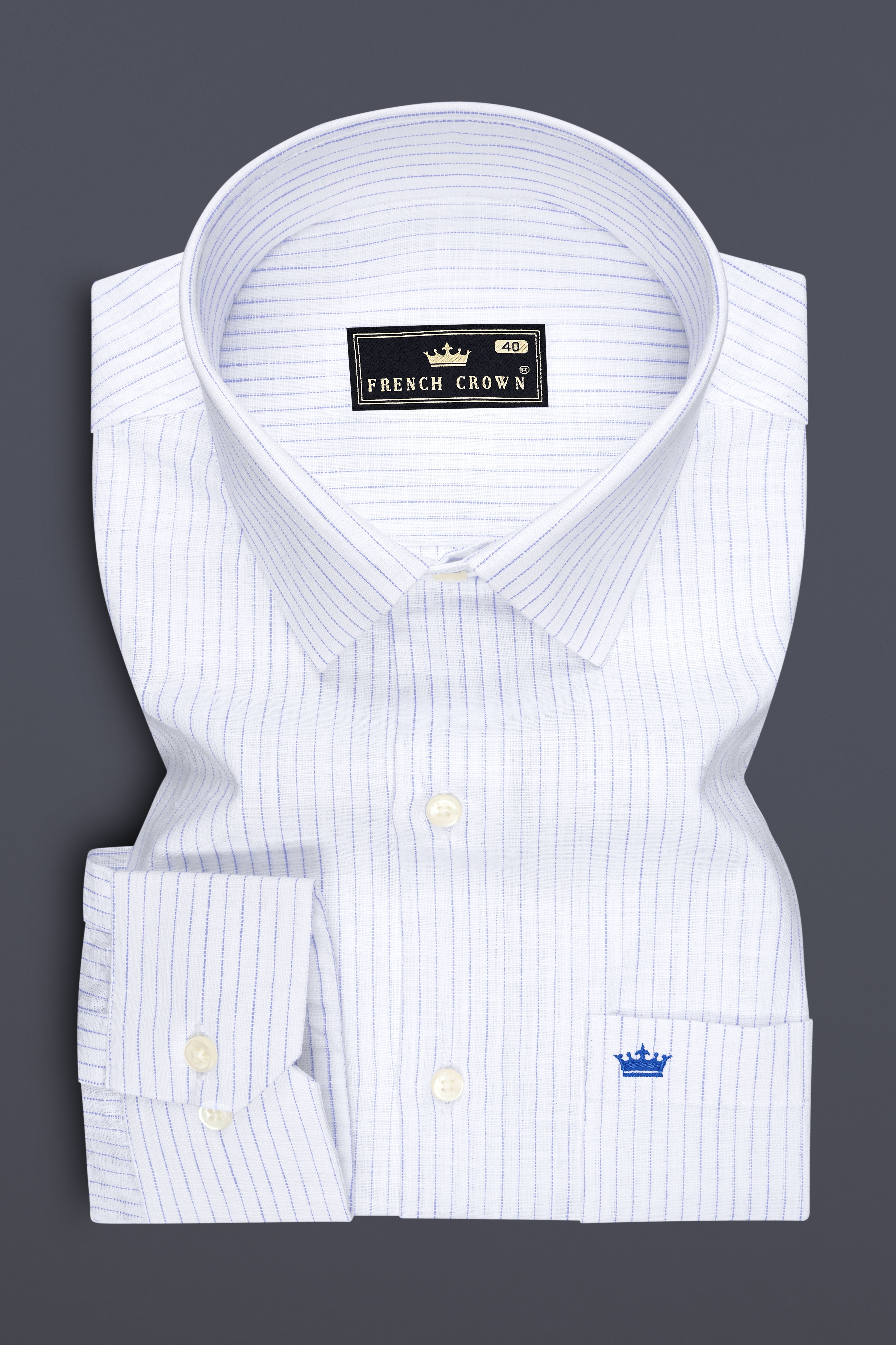 Sailor-Bright White And Portage Blue Pin Striped Luxurious Linen Dress Shirt