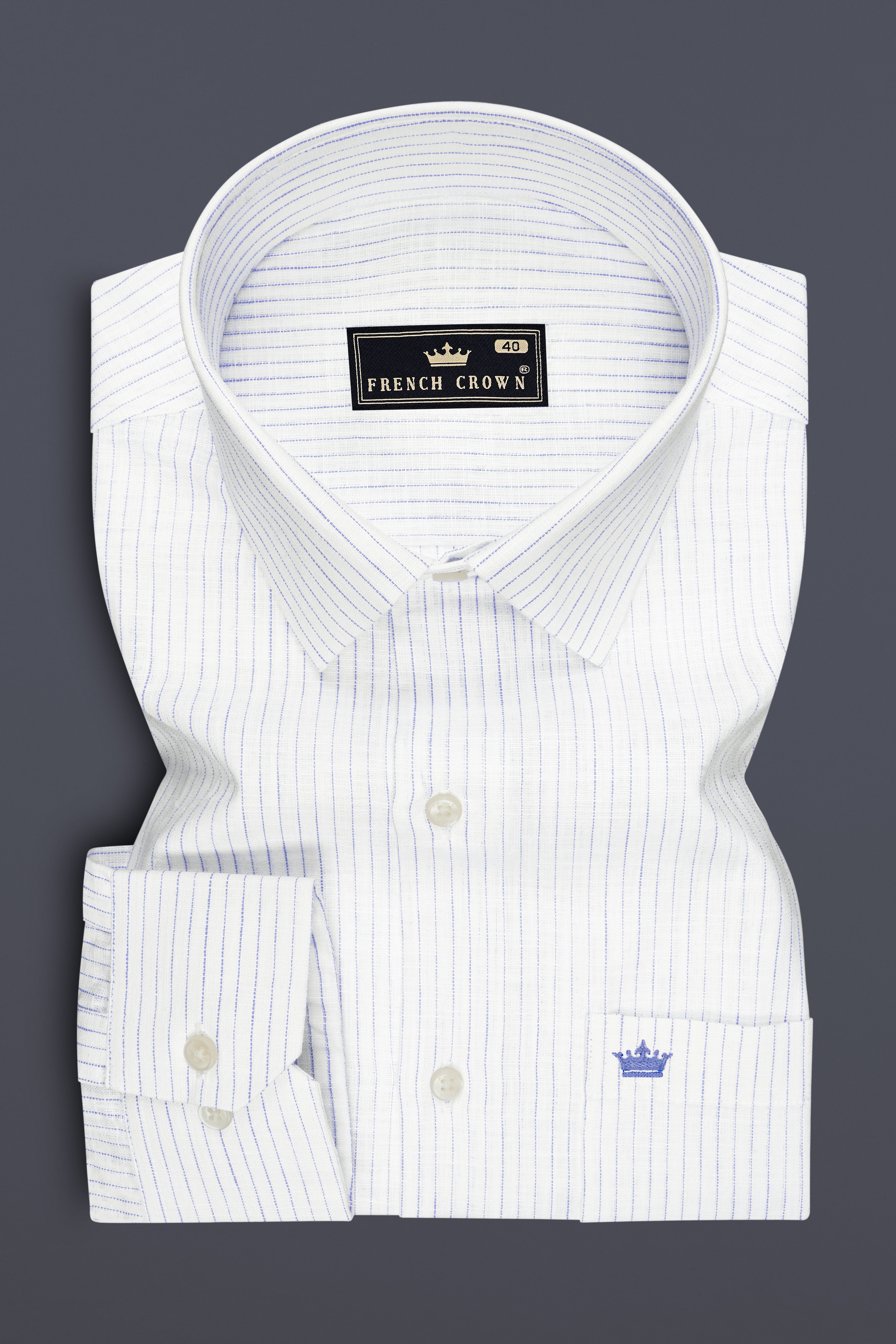 Sailor-Bright White And Portage Blue Pin Striped Luxurious Linen Dress Shirt