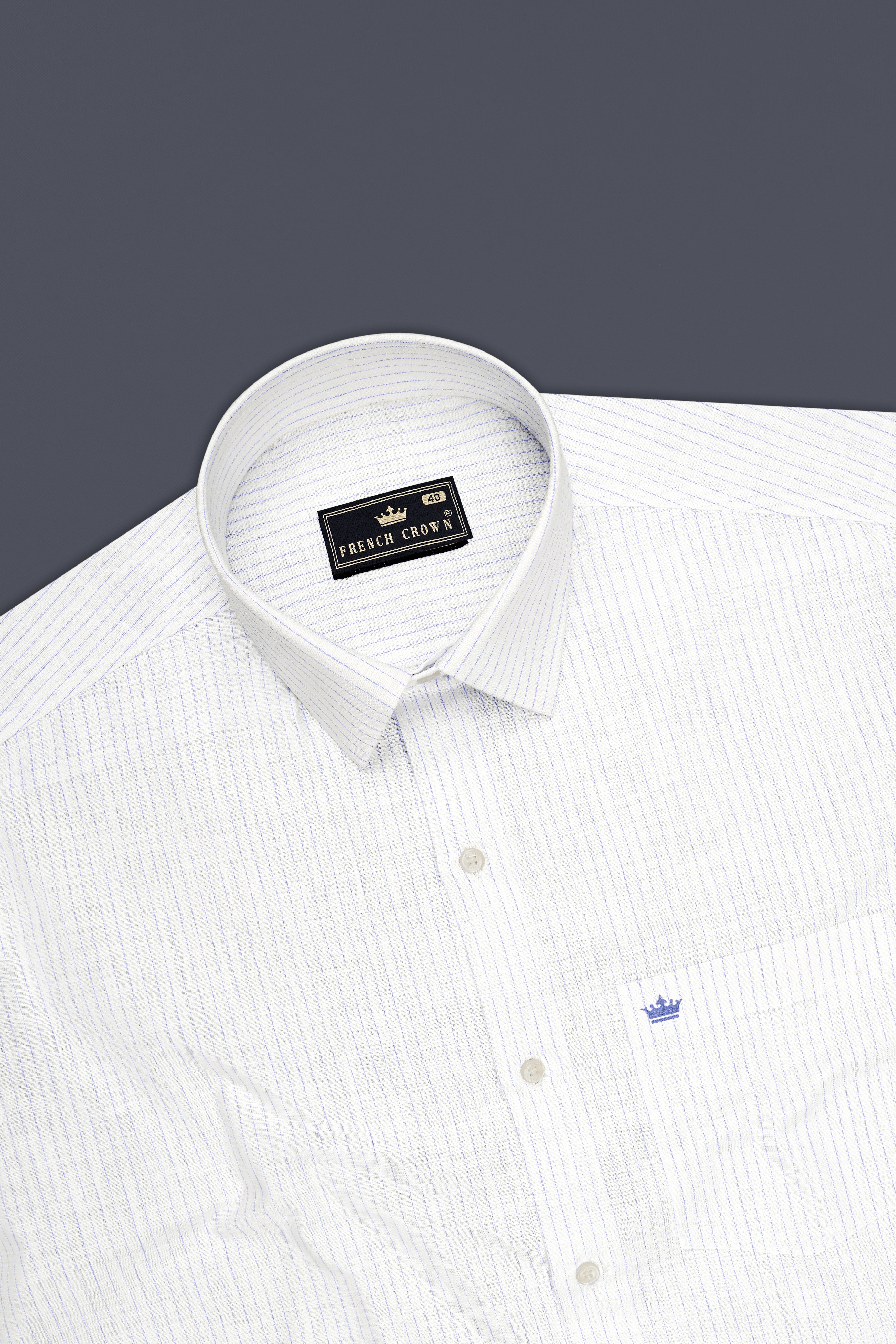 Sailor-Bright White And Portage Blue Pin Striped Luxurious Linen Dress Shirt