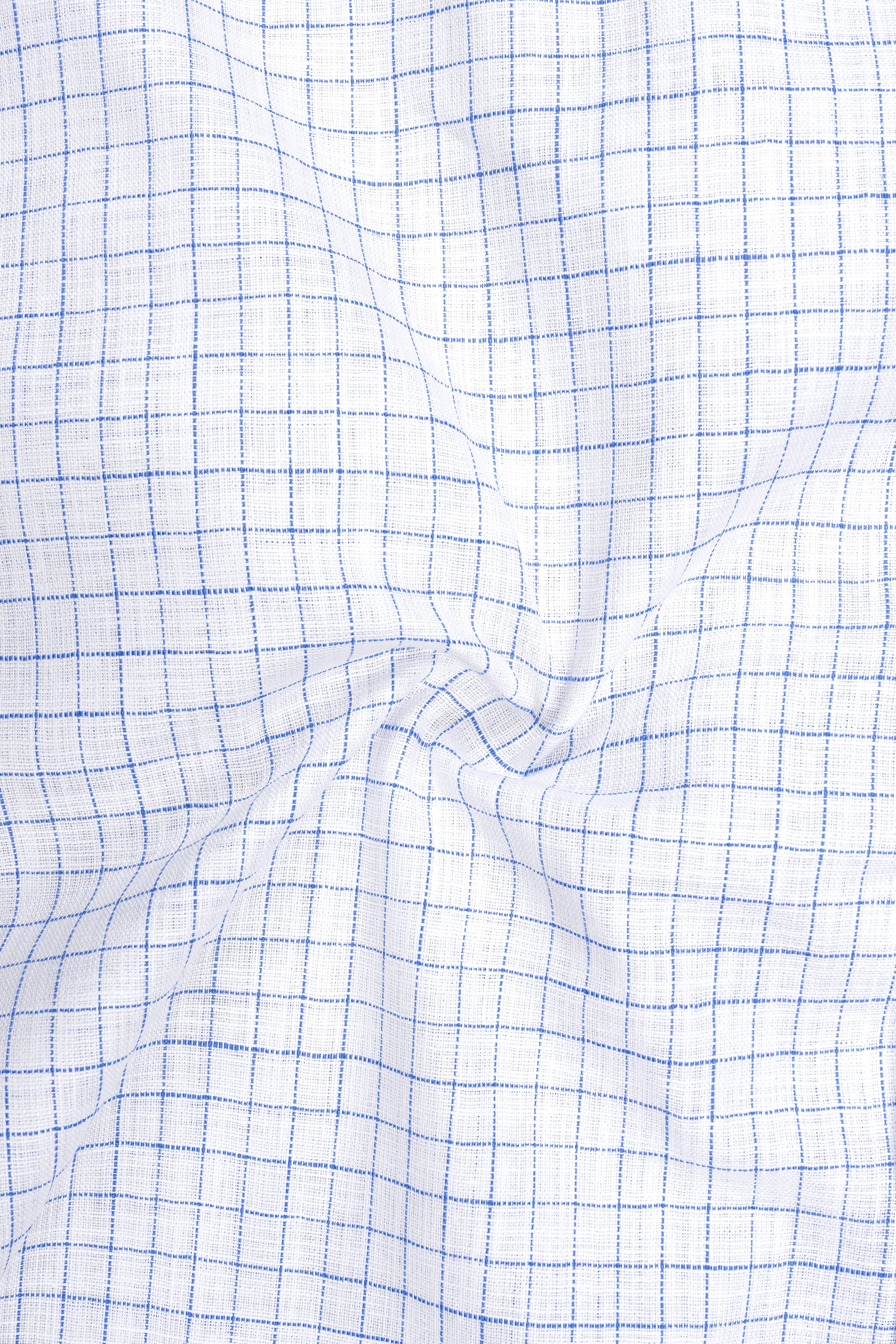 Breeze-Bright White And Tufts Blue Windowpane Luxurious Linen Dress Shirt