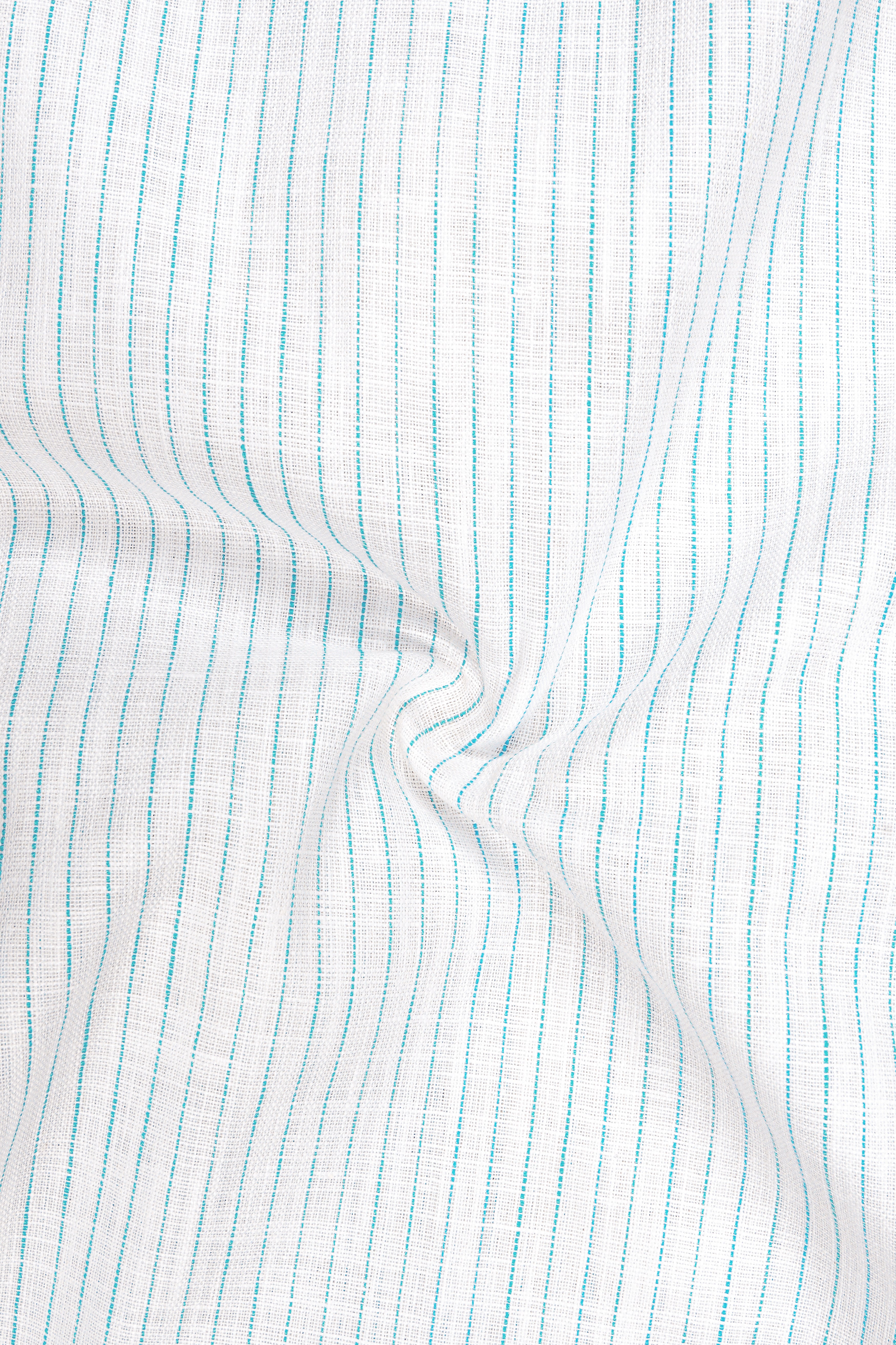 Marina-Bright White And Turquoise Blue Pin Striped Luxurious Linen Dress Shirt
