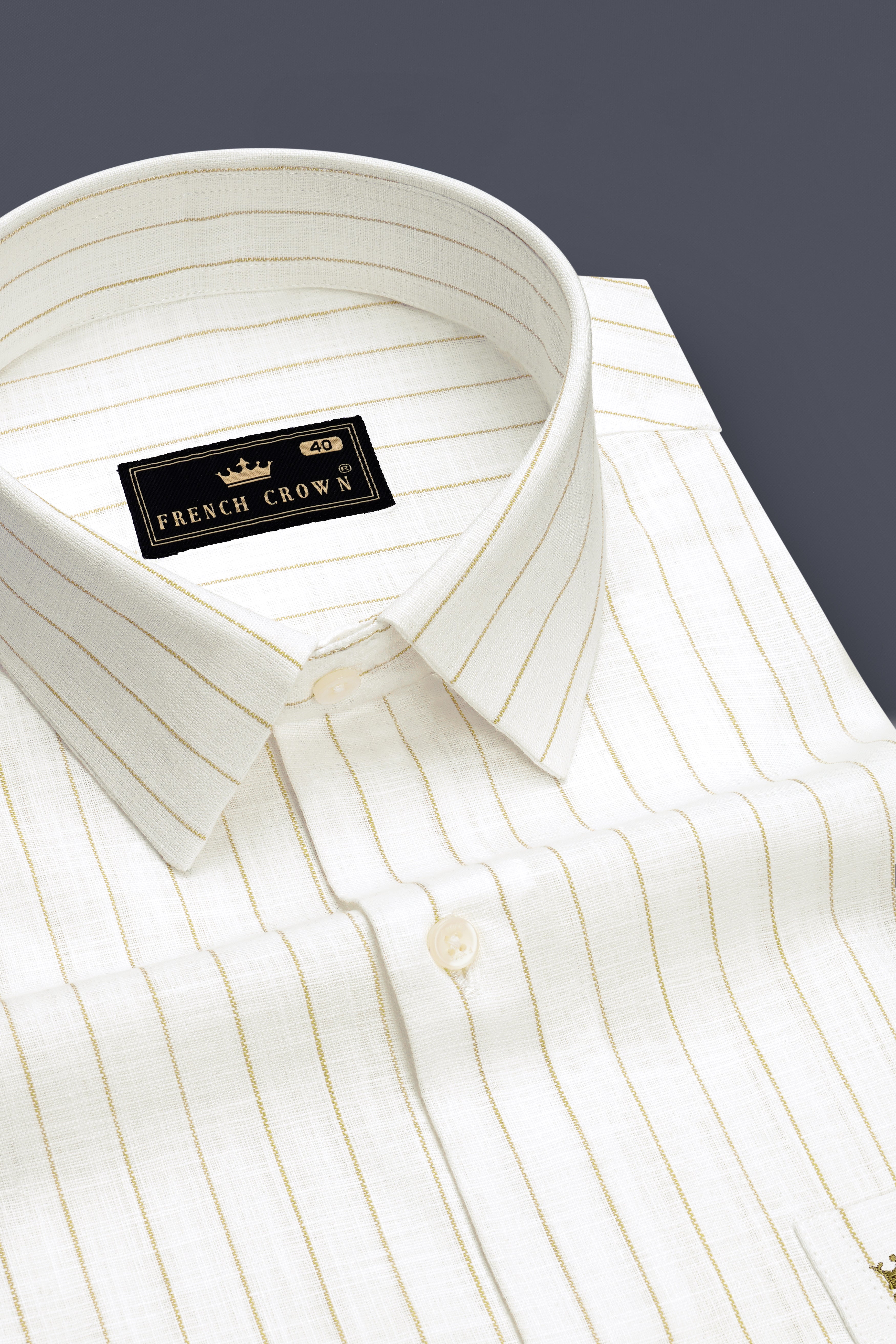 Marlow-Bright White And Sorrell Brown Pin Striped Luxurious Linen Dress Shirt
