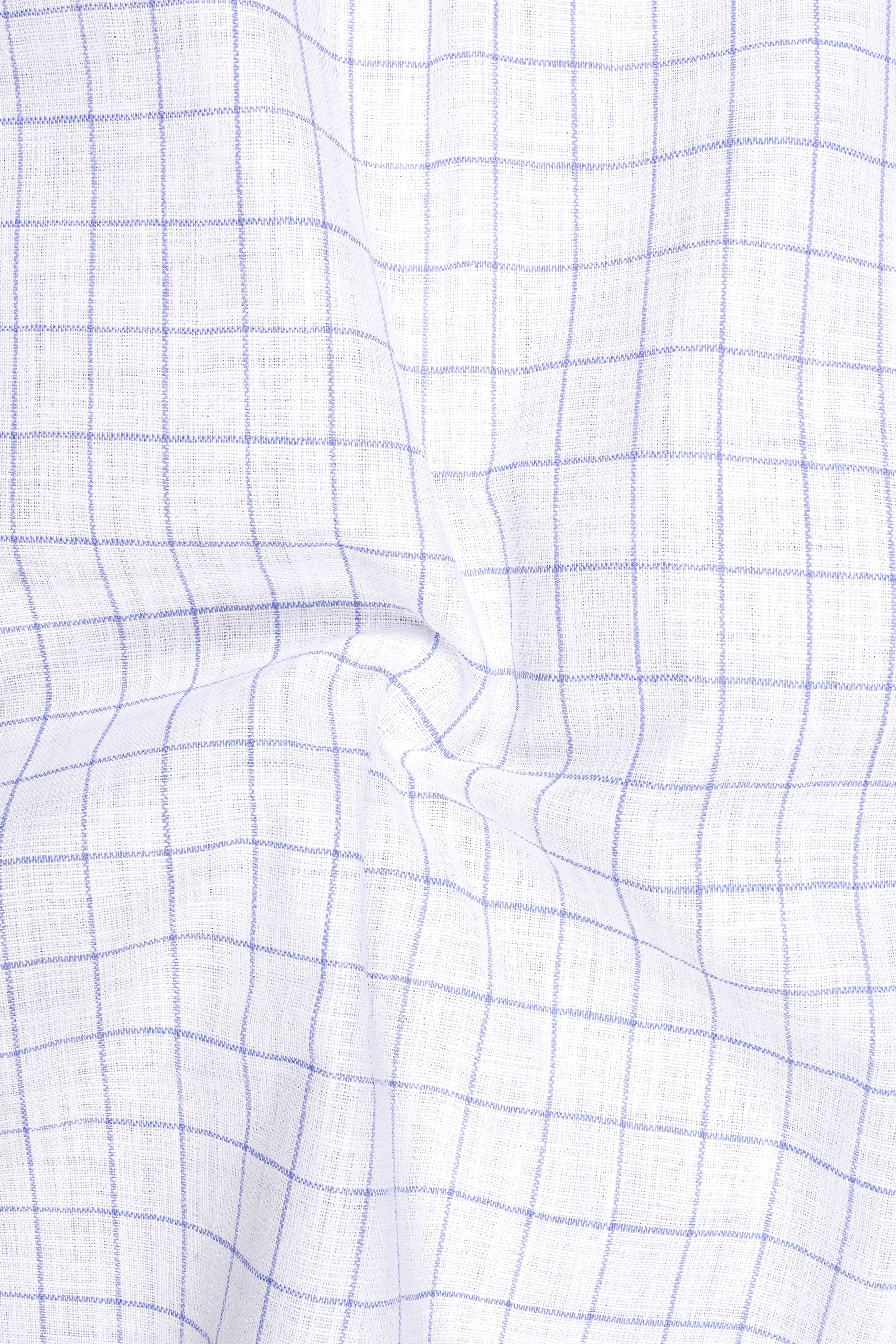 Verve-Bright White And Carolina Blue Windowpane 100% Pure Luxurious Linen Dress Shirt