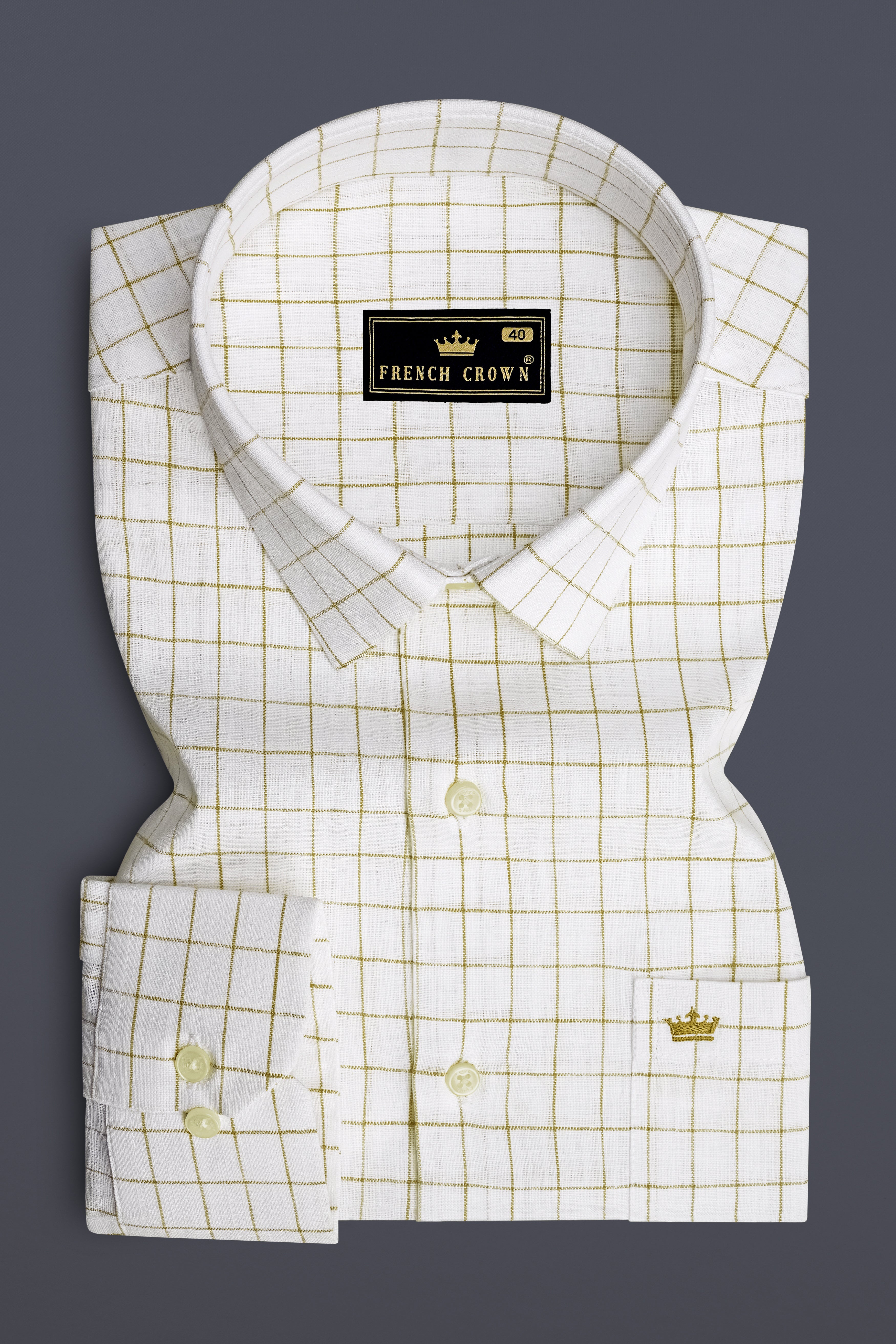 Sierra-Bright White And Muesli Brown Windowpane Luxurious Linen Dress Shirt