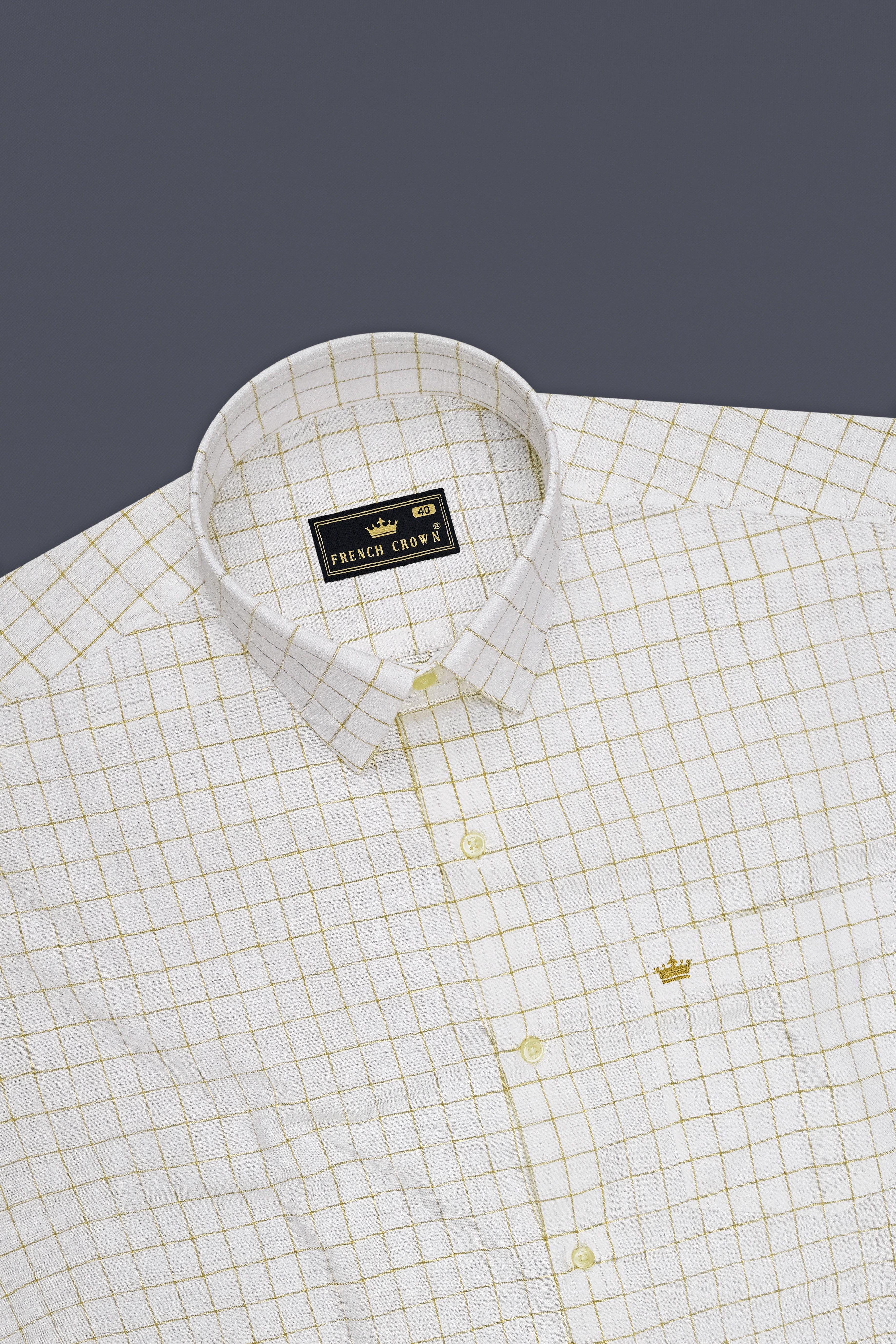 Sierra-Bright White And Muesli Brown Windowpane Luxurious Linen Dress Shirt