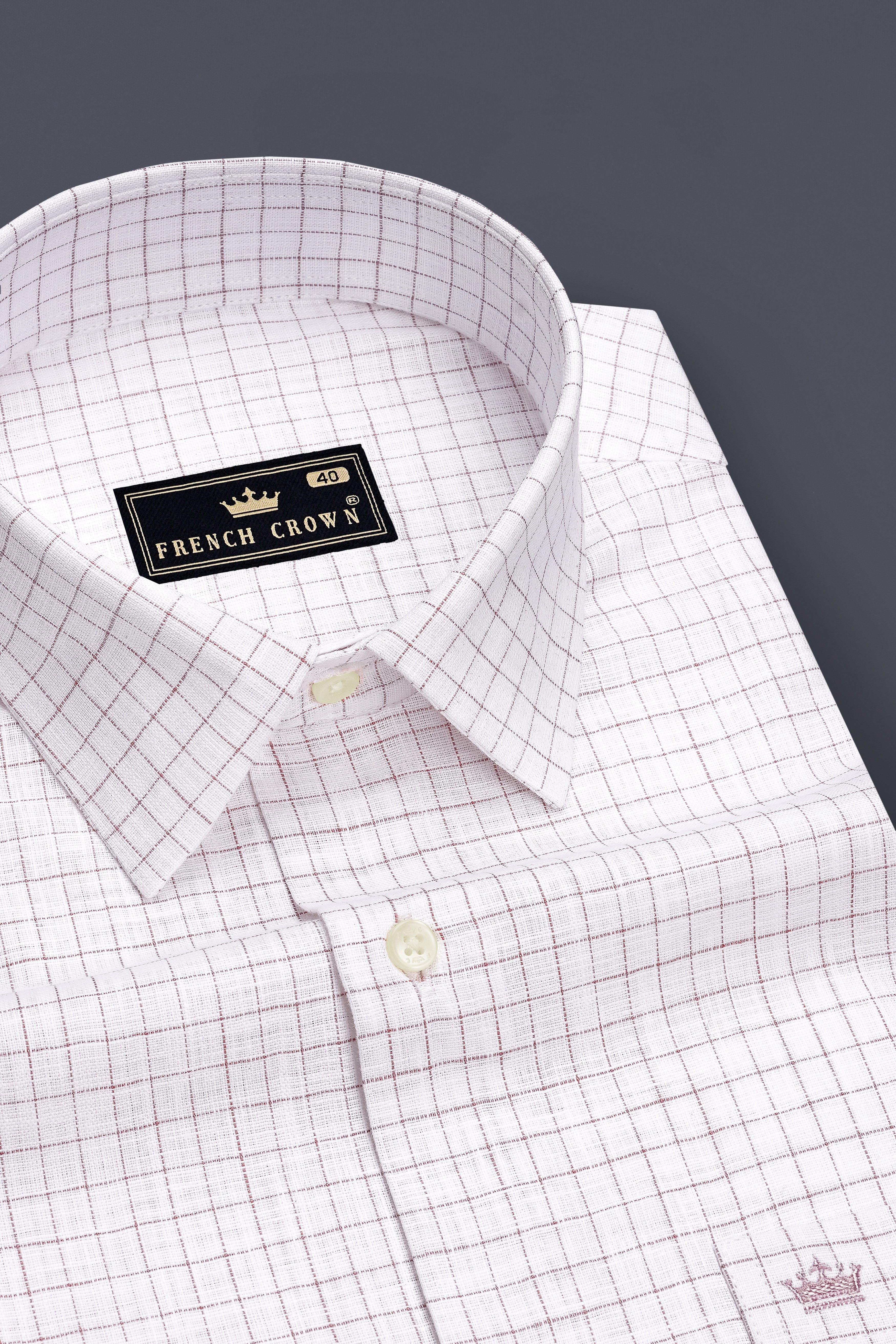 Eminence-Bright White And Nobel Pink Windowpane Luxurious Linen Dress Shirt