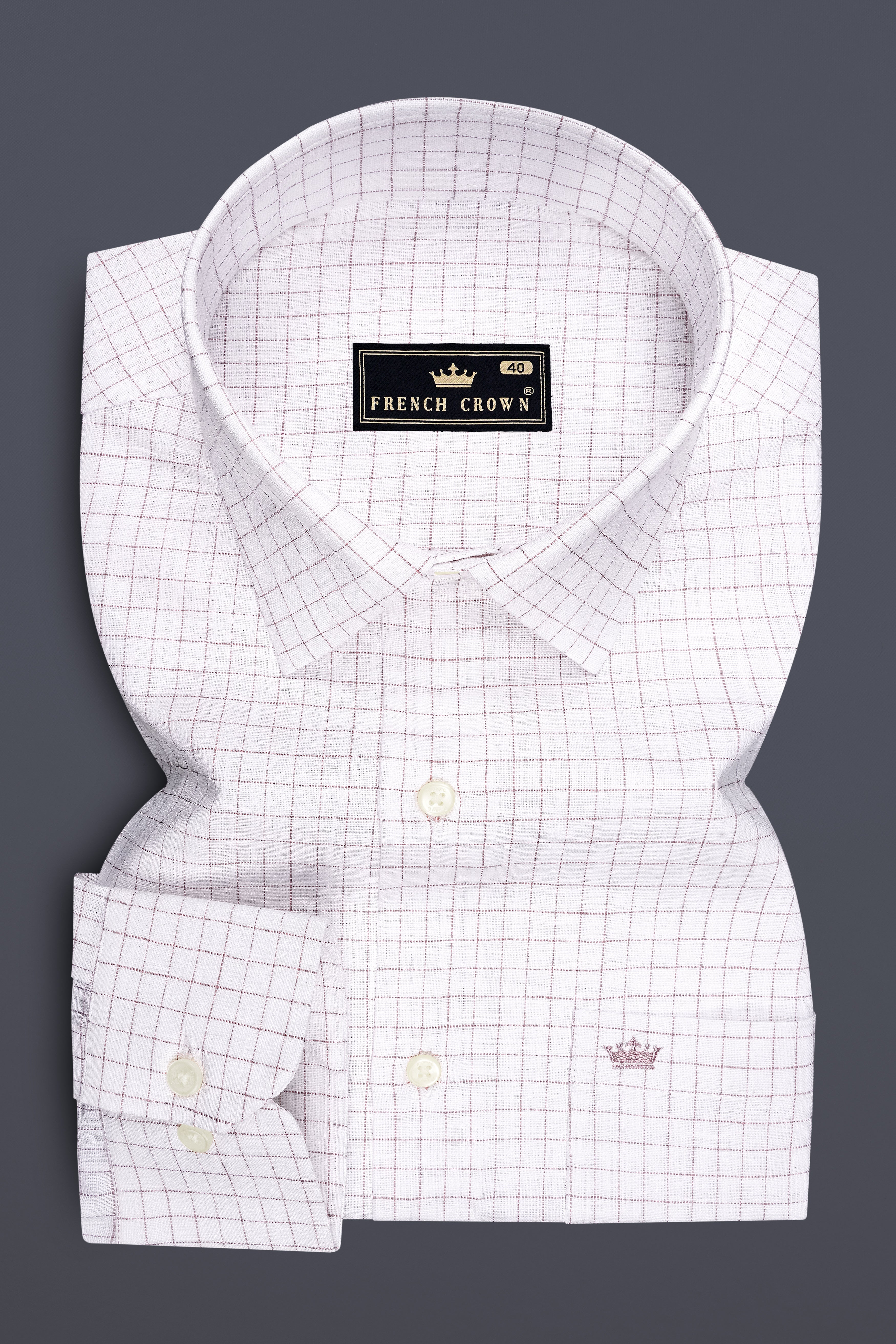 Eminence-Bright White And Nobel Pink Windowpane Luxurious Linen Dress Shirt