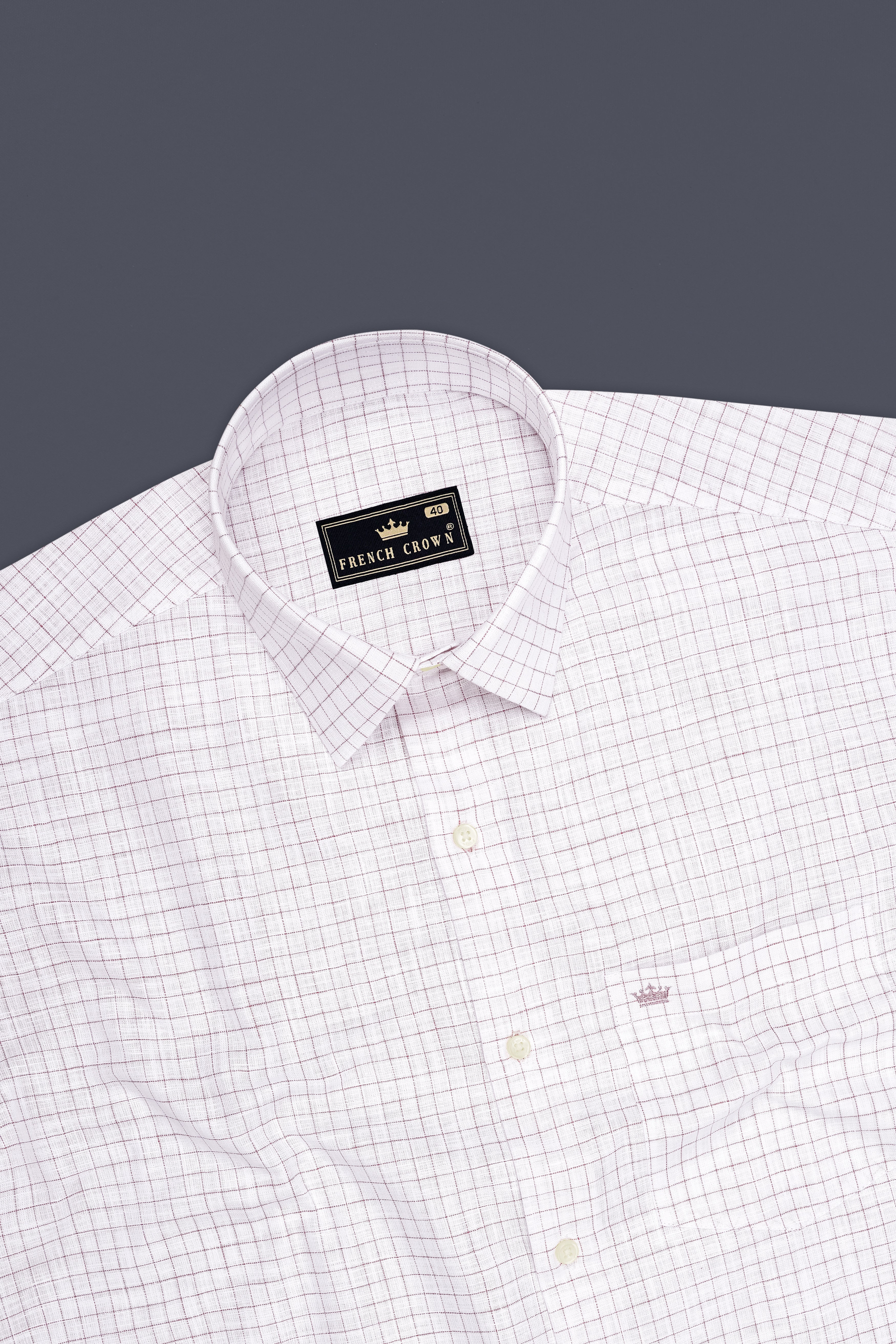 Eminence-Bright White And Nobel Pink Windowpane Luxurious Linen Dress Shirt