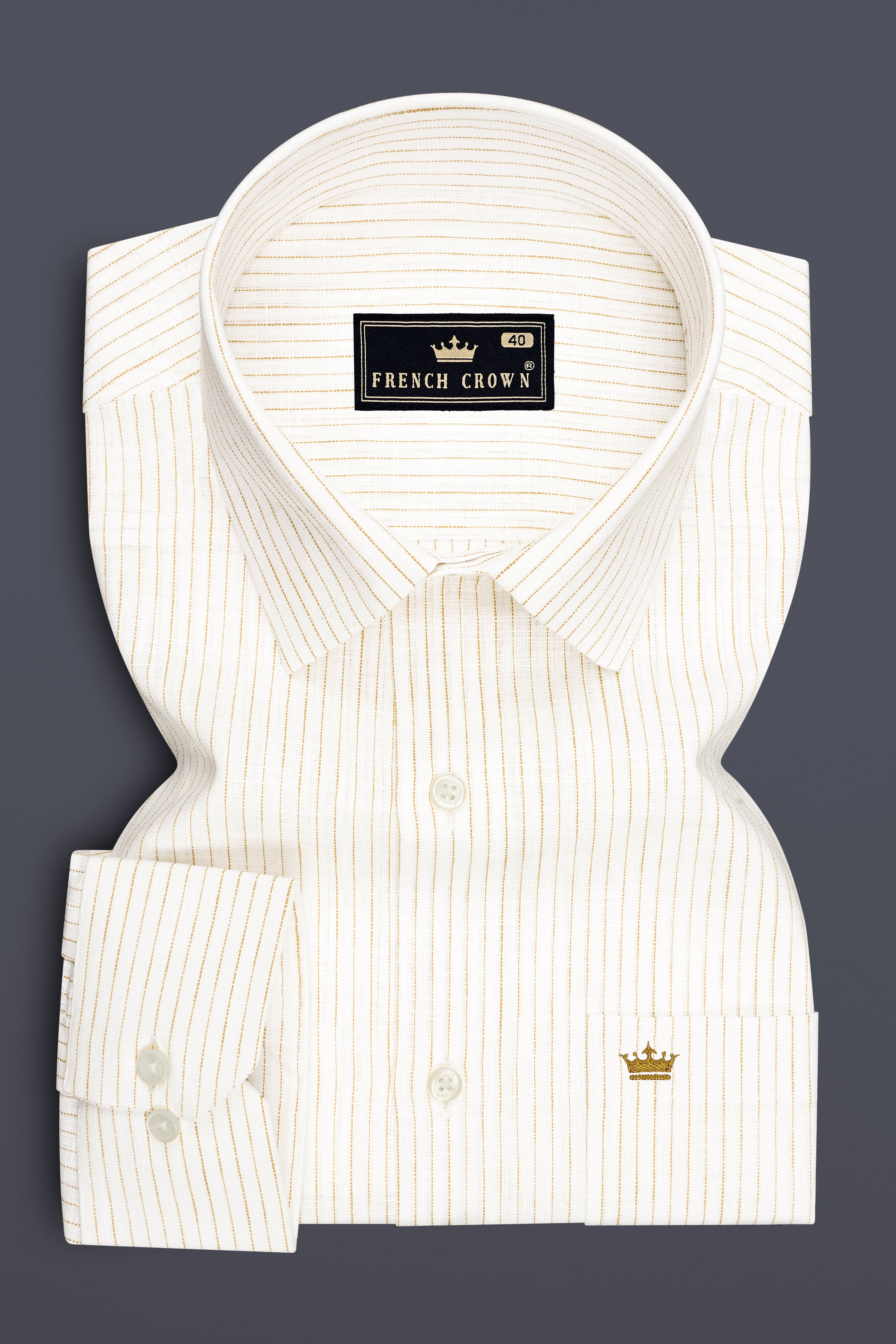 Oasis-Bright White And Sandy Brown Pin Striped Luxurious Linen Dress Shirt