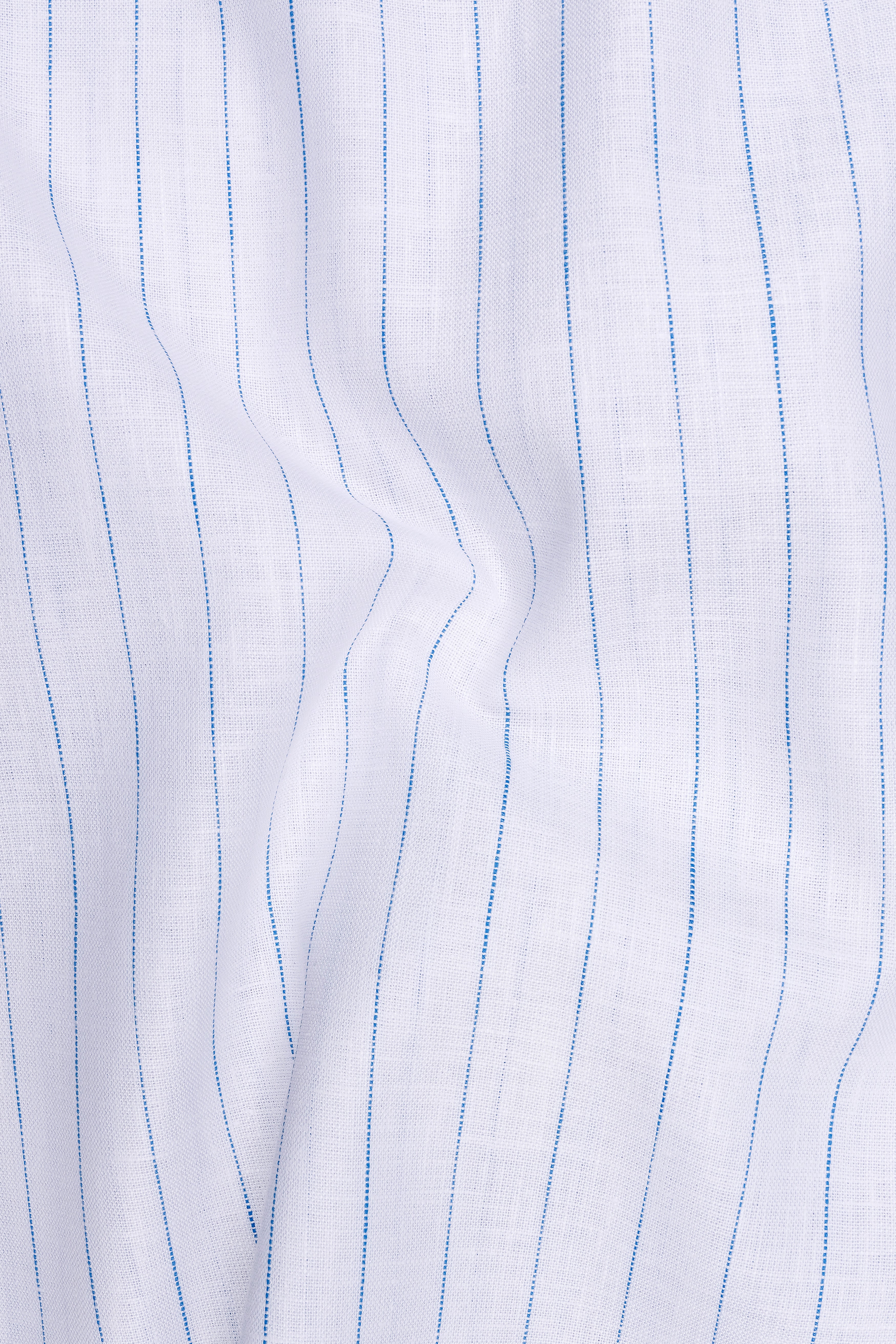 Nautica-Bright White And Mariner Blue Pin Striped 100% Pure Luxurious Linen Dress Shirt