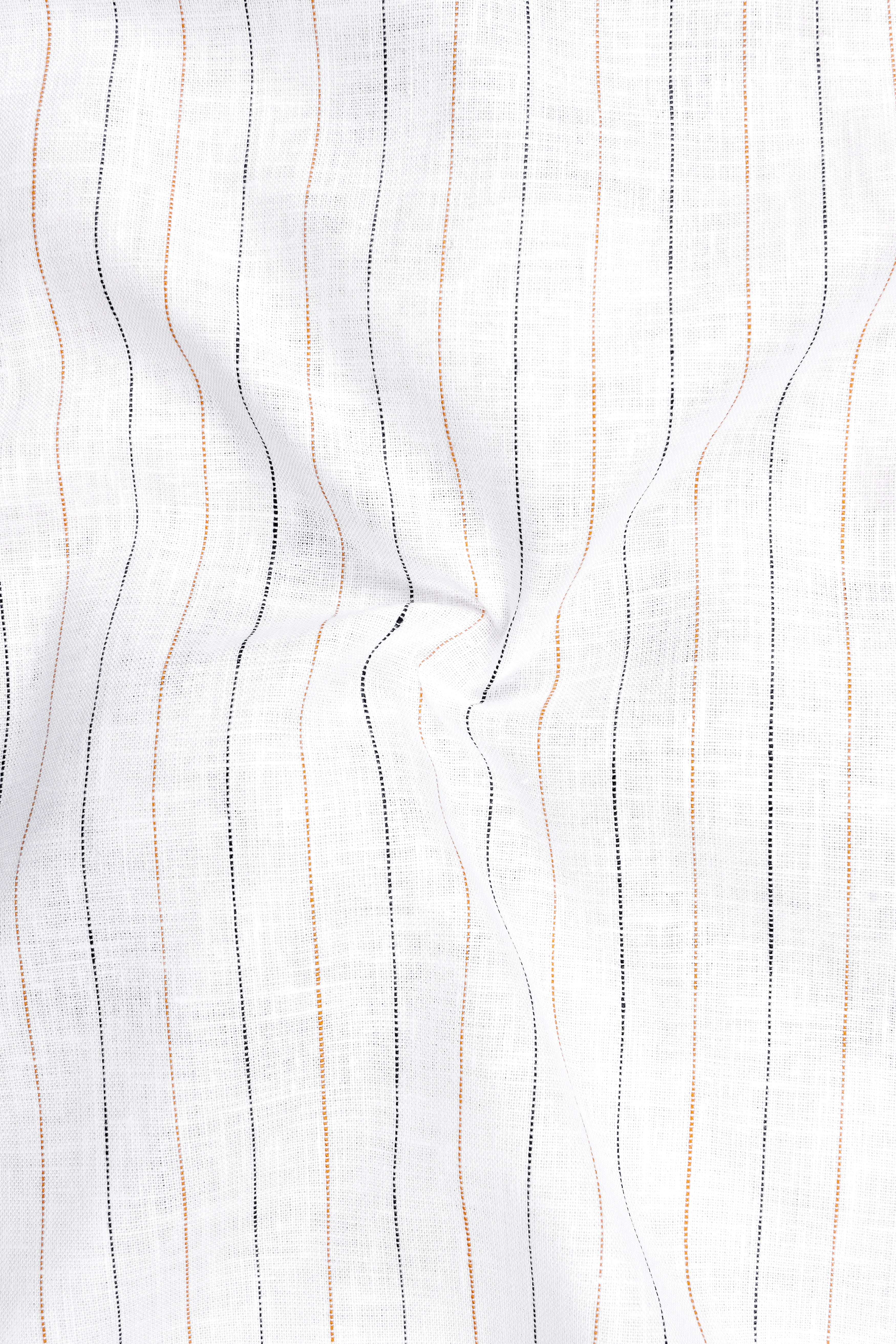 Ignite-Bright White And Fuel Orange Pin Striped 100% Pure Luxurious Linen Dress Shirt