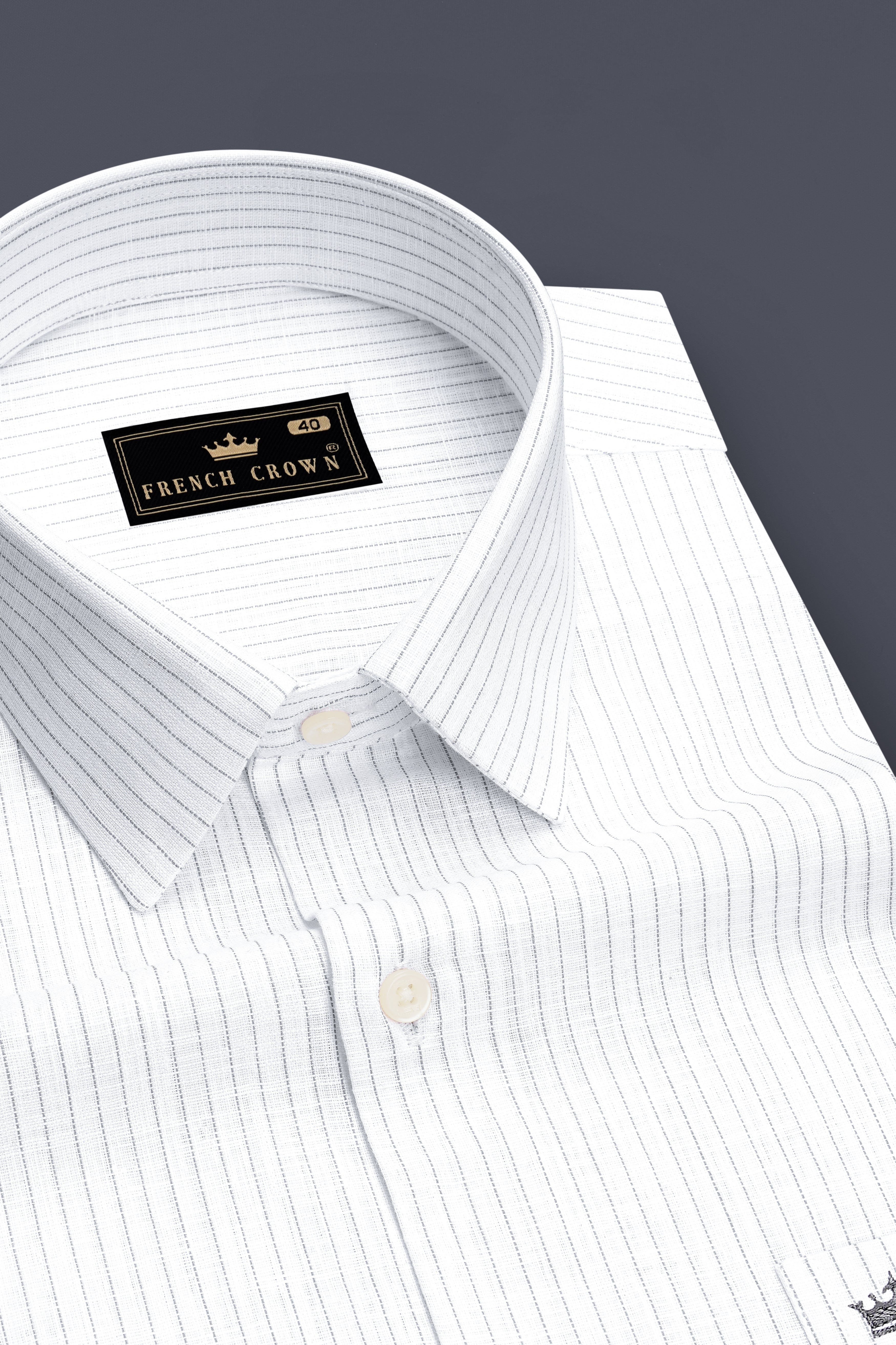 Poise-Bright White And Chalice Gray Pin Striped Luxurious Linen Dress Shirt