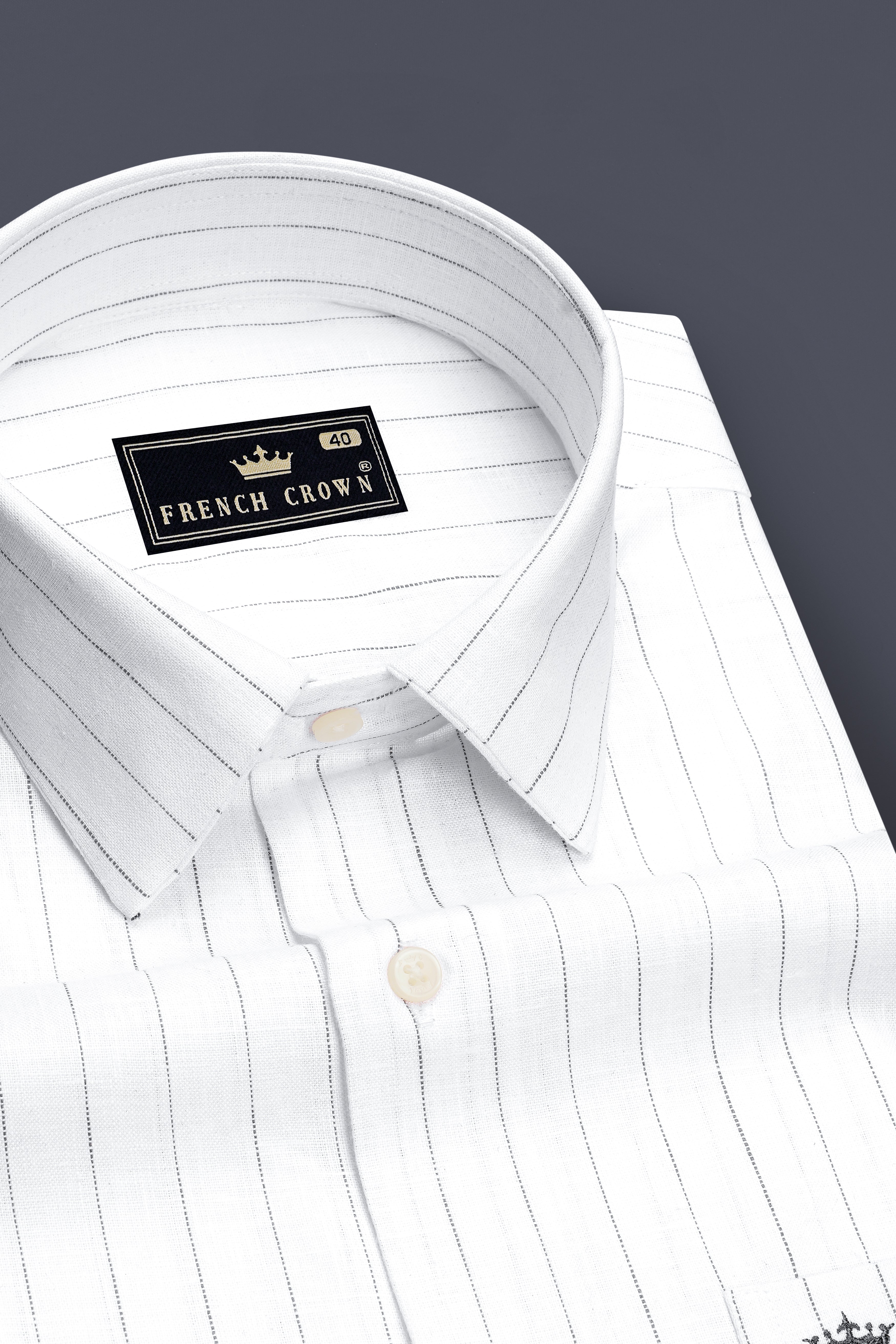 Verve-Bright White And lronside Pin Striped 100% Pure Luxurious Linen Dress Shirt