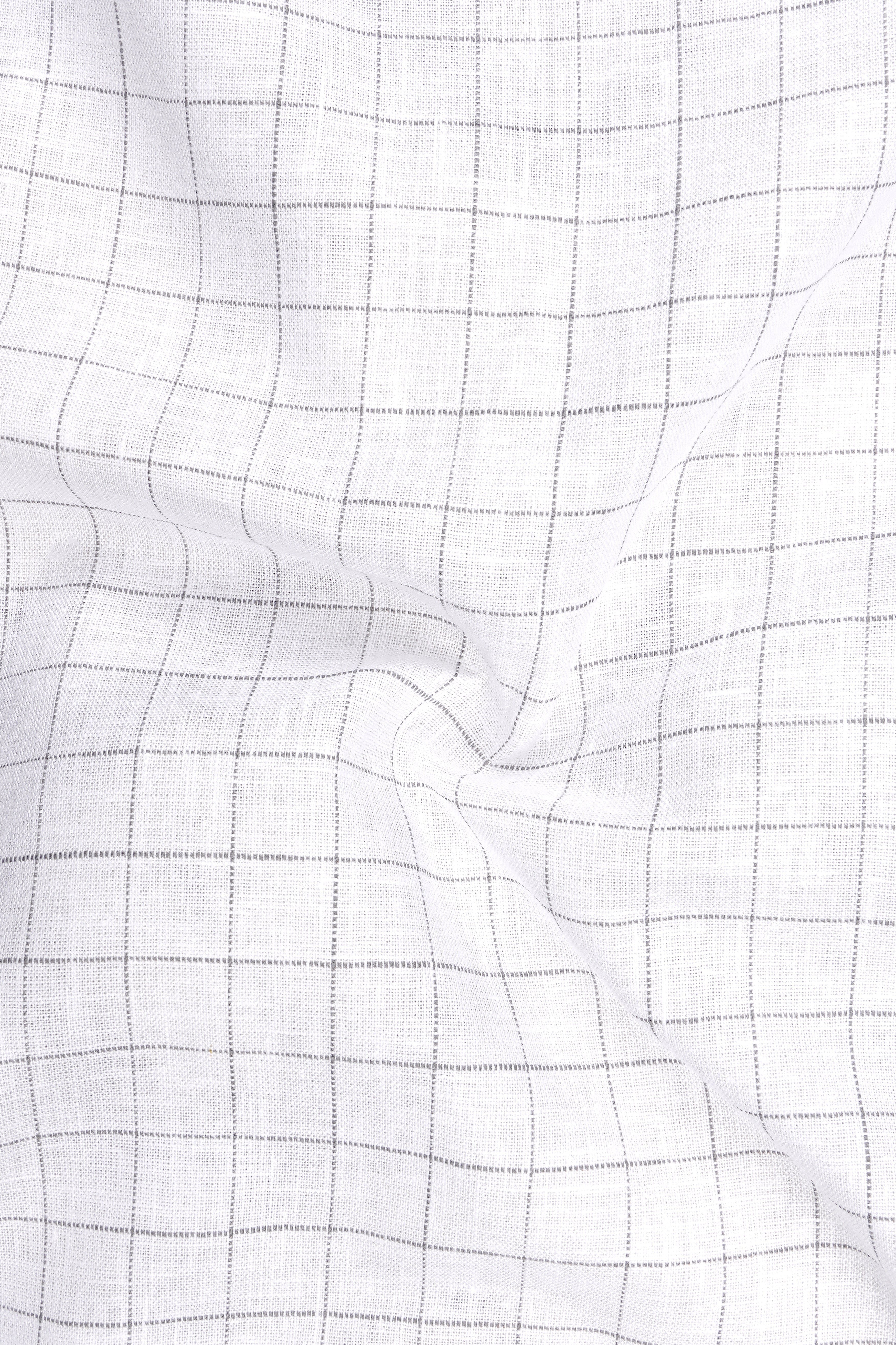 Lattice-Bright White And Chateau Gray Windowpane 100% Pure Luxurious Linen Dress Shirt