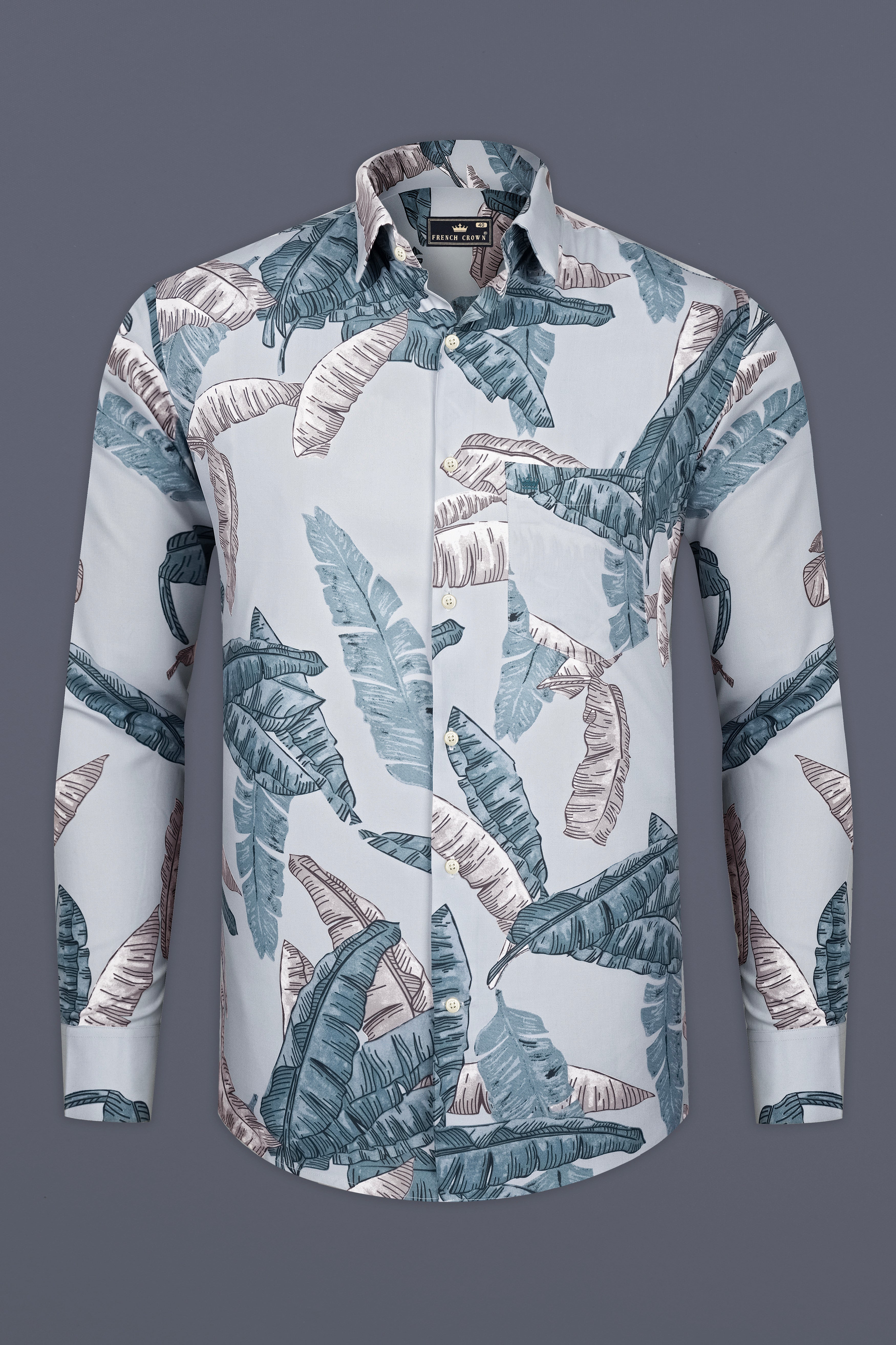 Tropique-Mystic Blue Tropical Leaf Printed Super Soft Tencel Casual Shirt