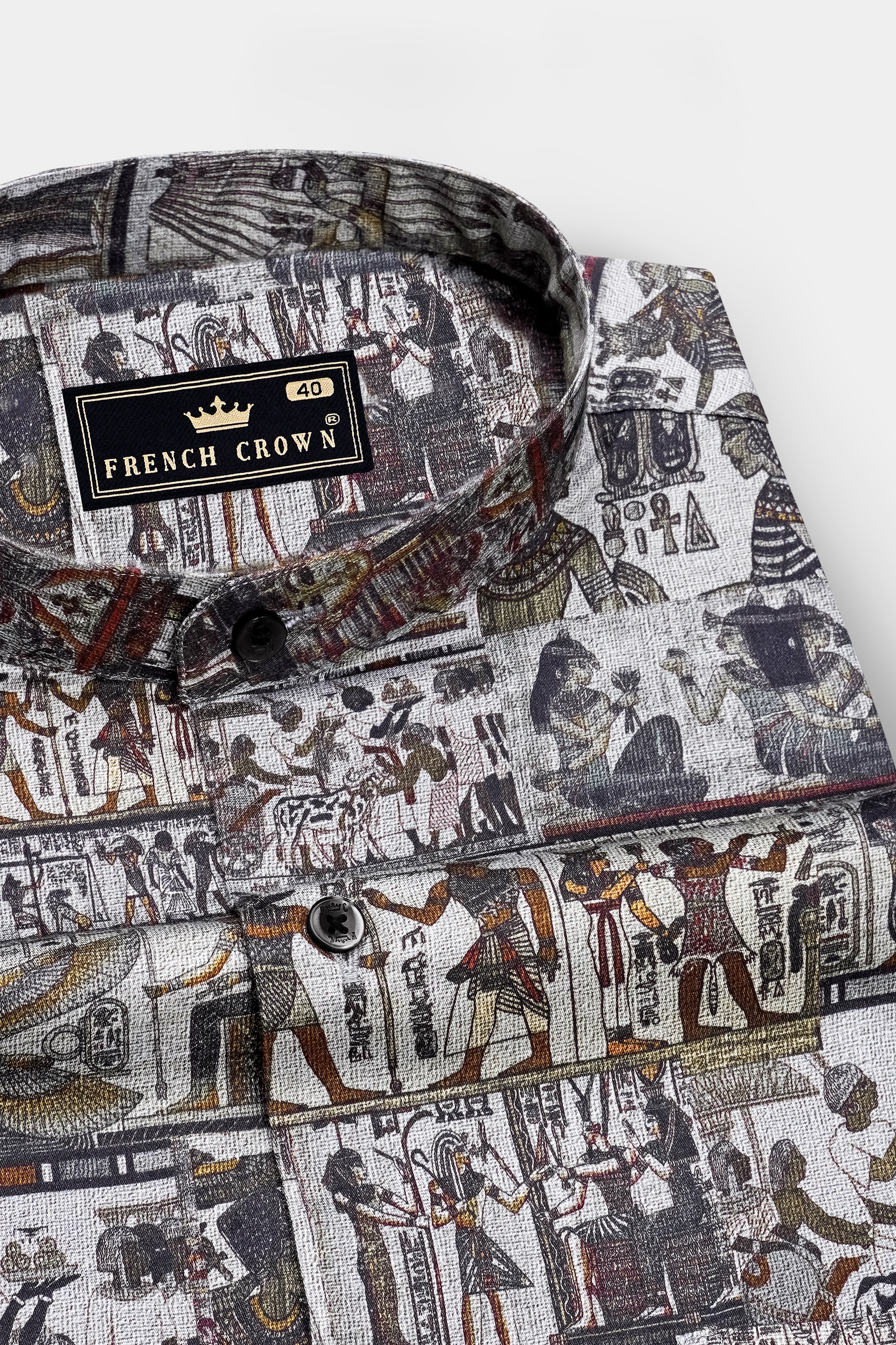Sphinx-Oslo Gray Ancient Egypt Printed Luxurious Linen Casual Shirt
