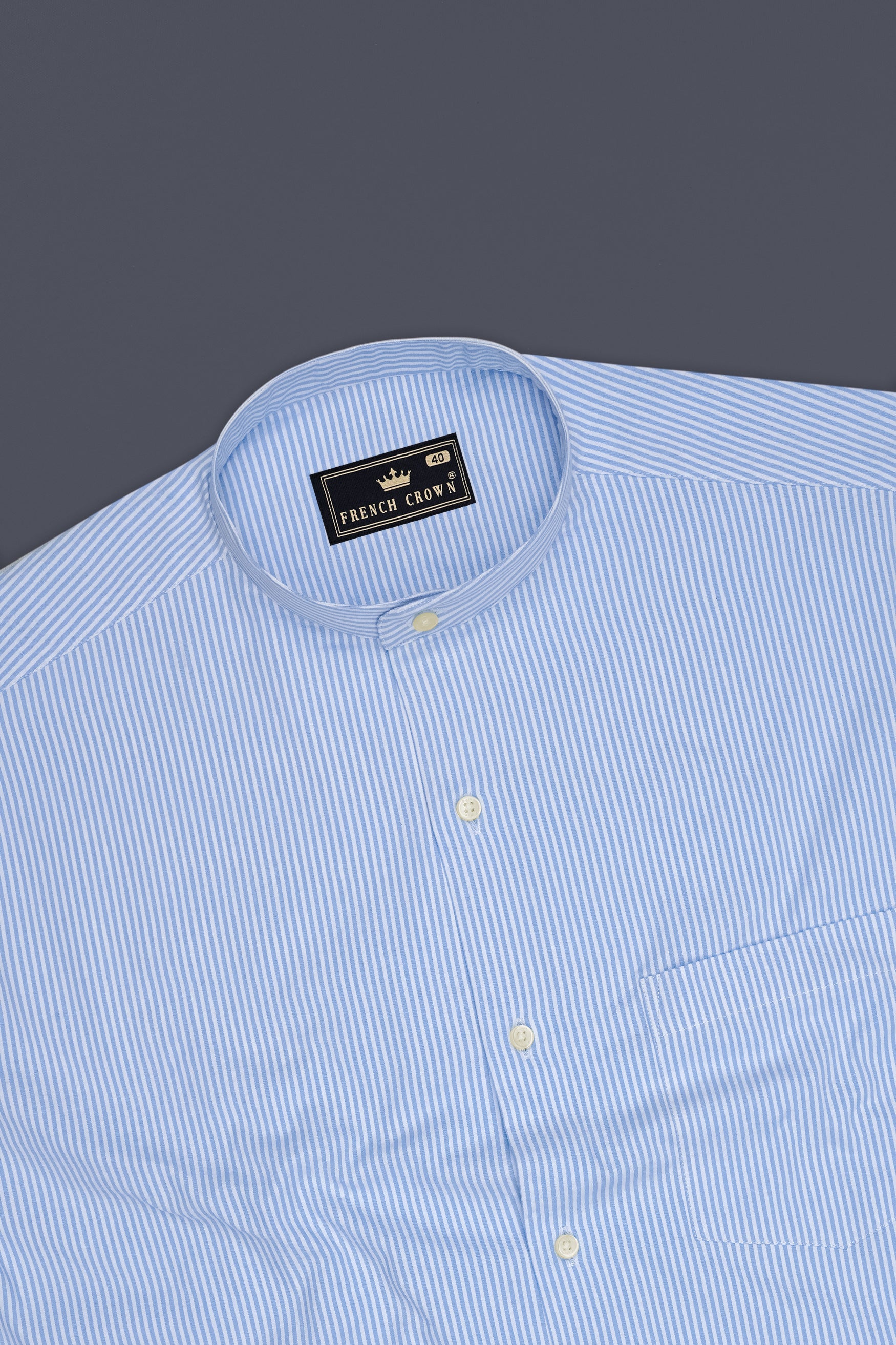 Drift-Wedgewood Blue And Bright White Striped Super Soft Seersucker Giza Cotton Semi Formal Shirt