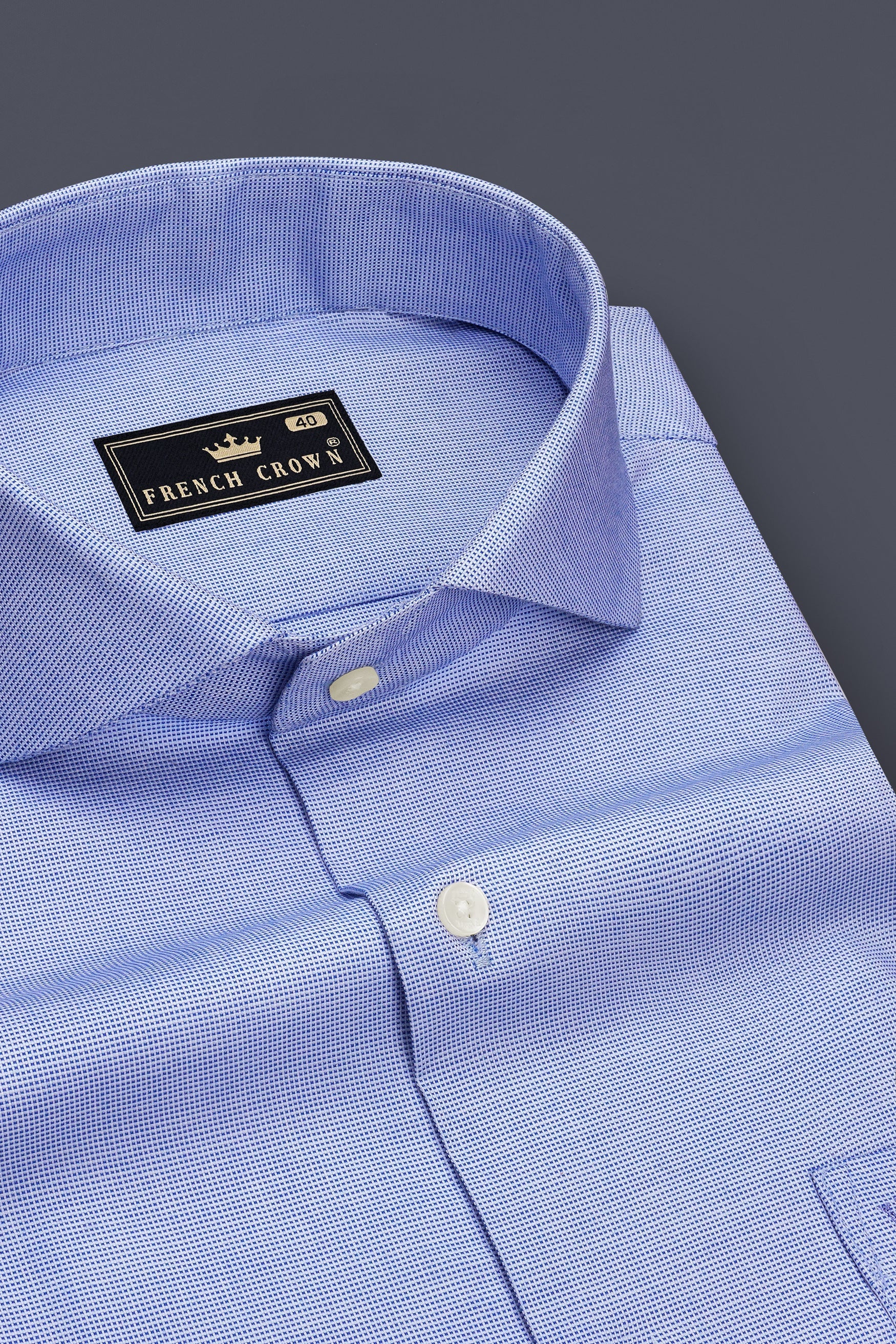 Tide-Dusty Blue Dobby Textured Premium Giza Cotton Dress Shirt