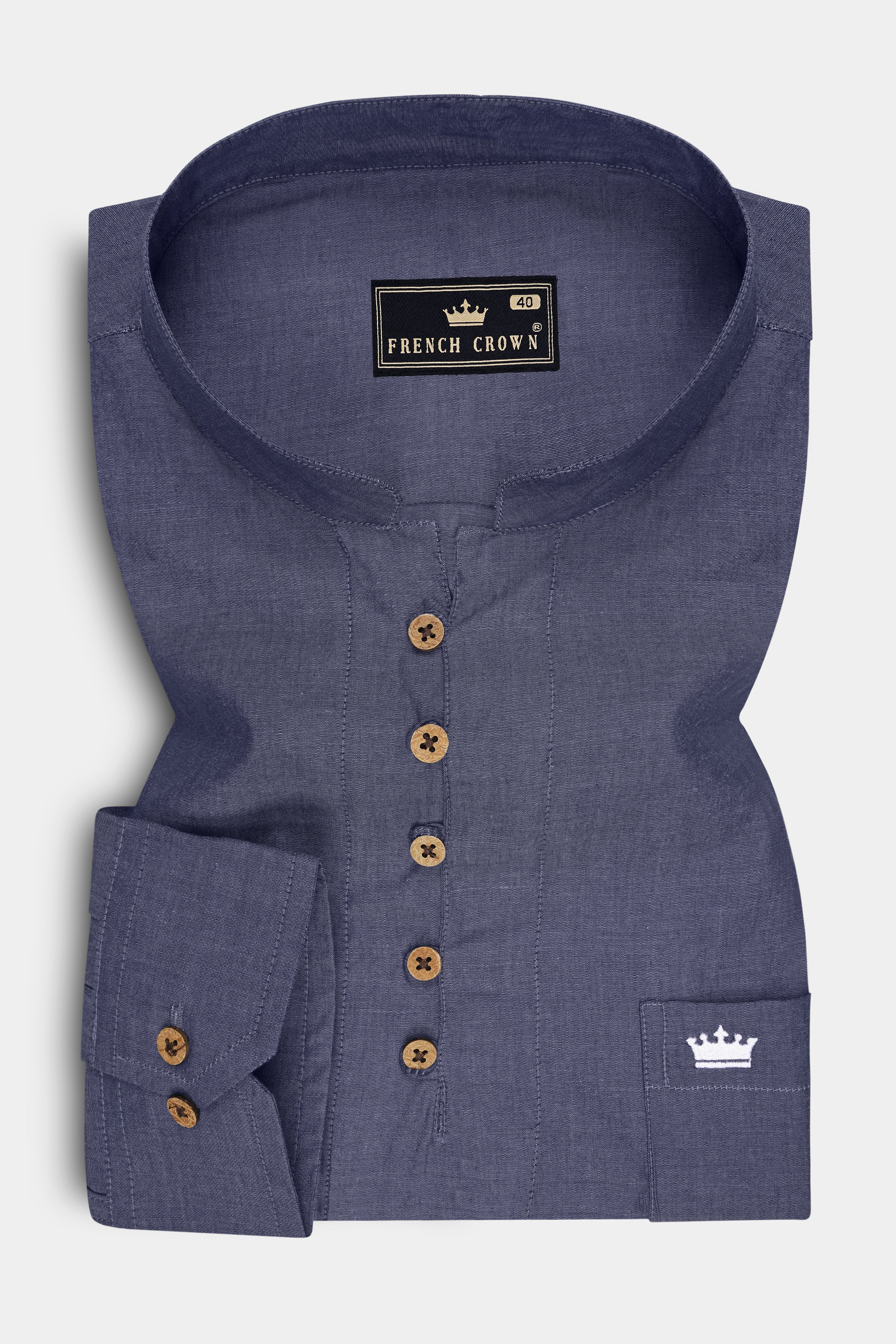 Terrain-Mulled Gray Textured Chambray Premium Cotton Casual Kurta Shirt