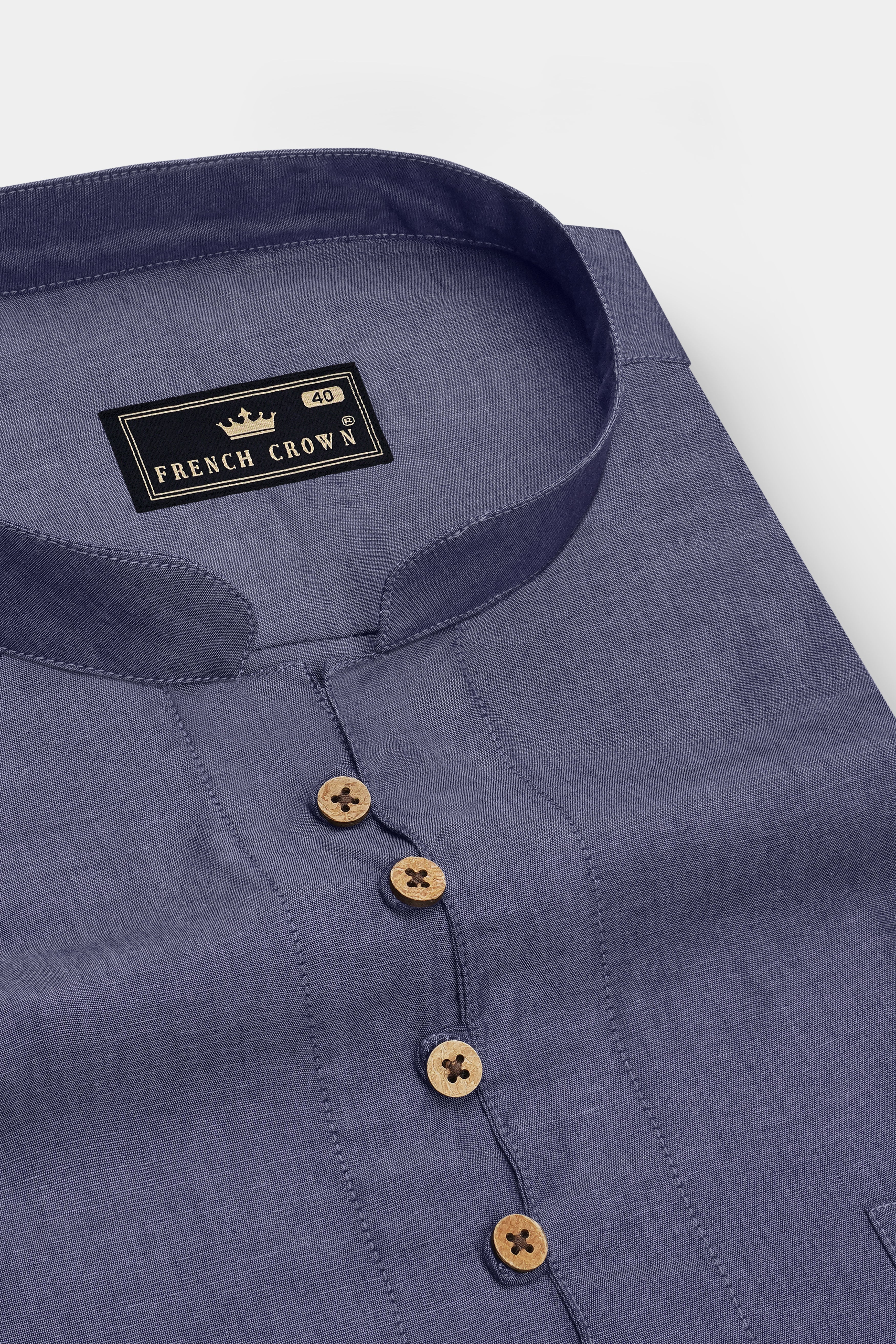 Terrain-Mulled Gray Textured Chambray Premium Cotton Casual Kurta Shirt