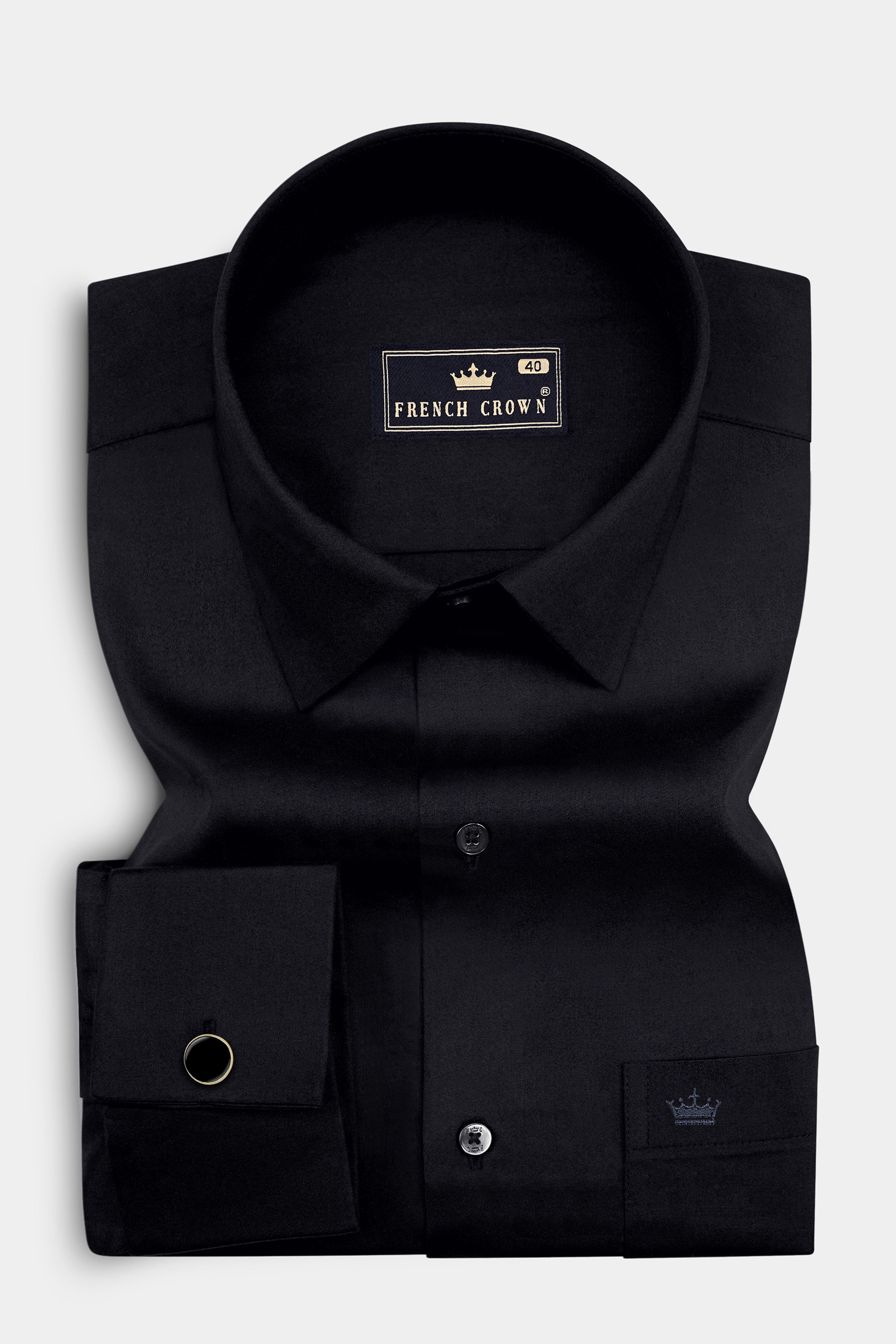 Noir-Jade Black French Cuff Subtle Sheen Super Soft Premium Cotton Dress Shirt