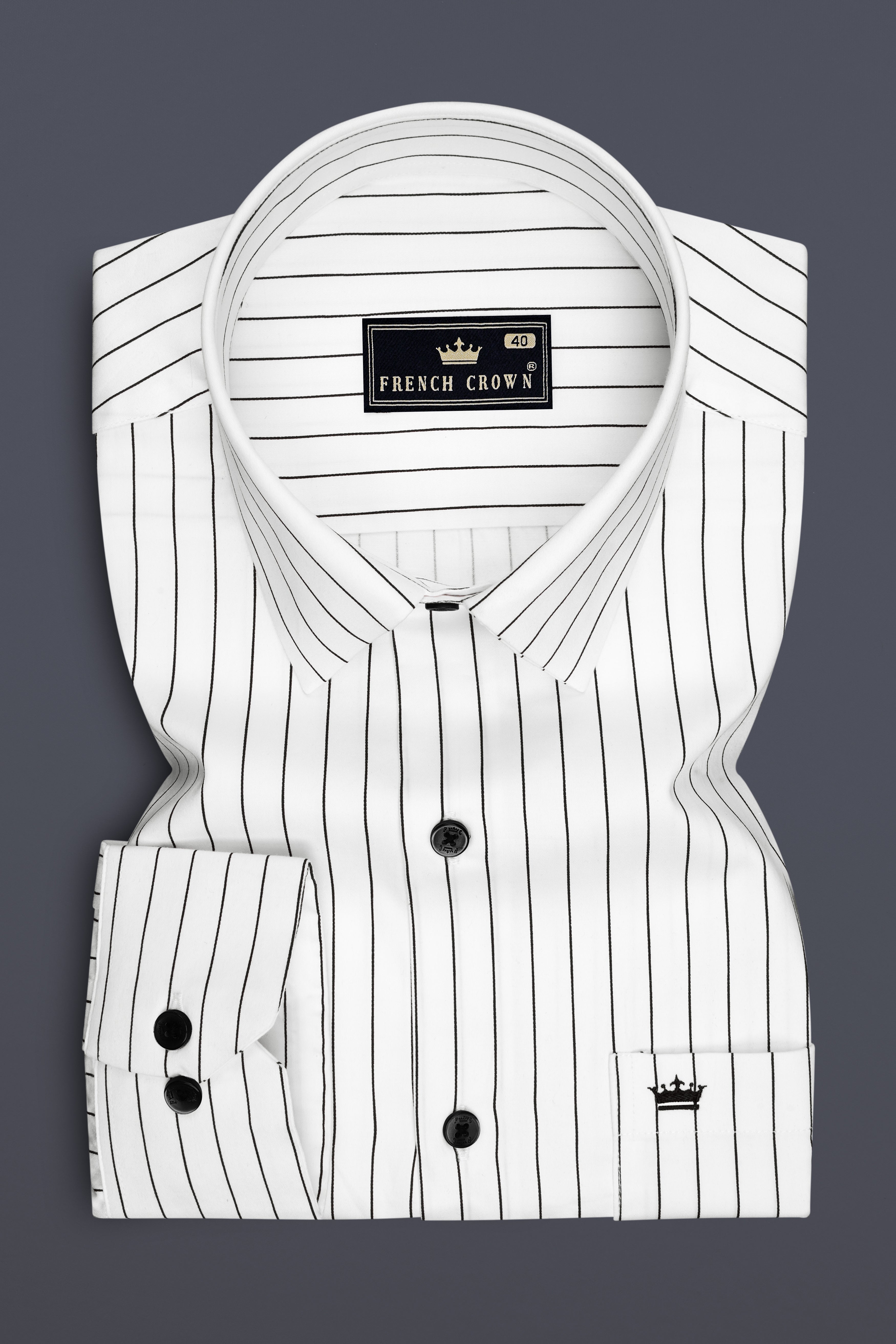 Aurum-Bright White And Jade Black Pin Striped Subtle Sheen Super Soft Premium Cotton Dress Shirt