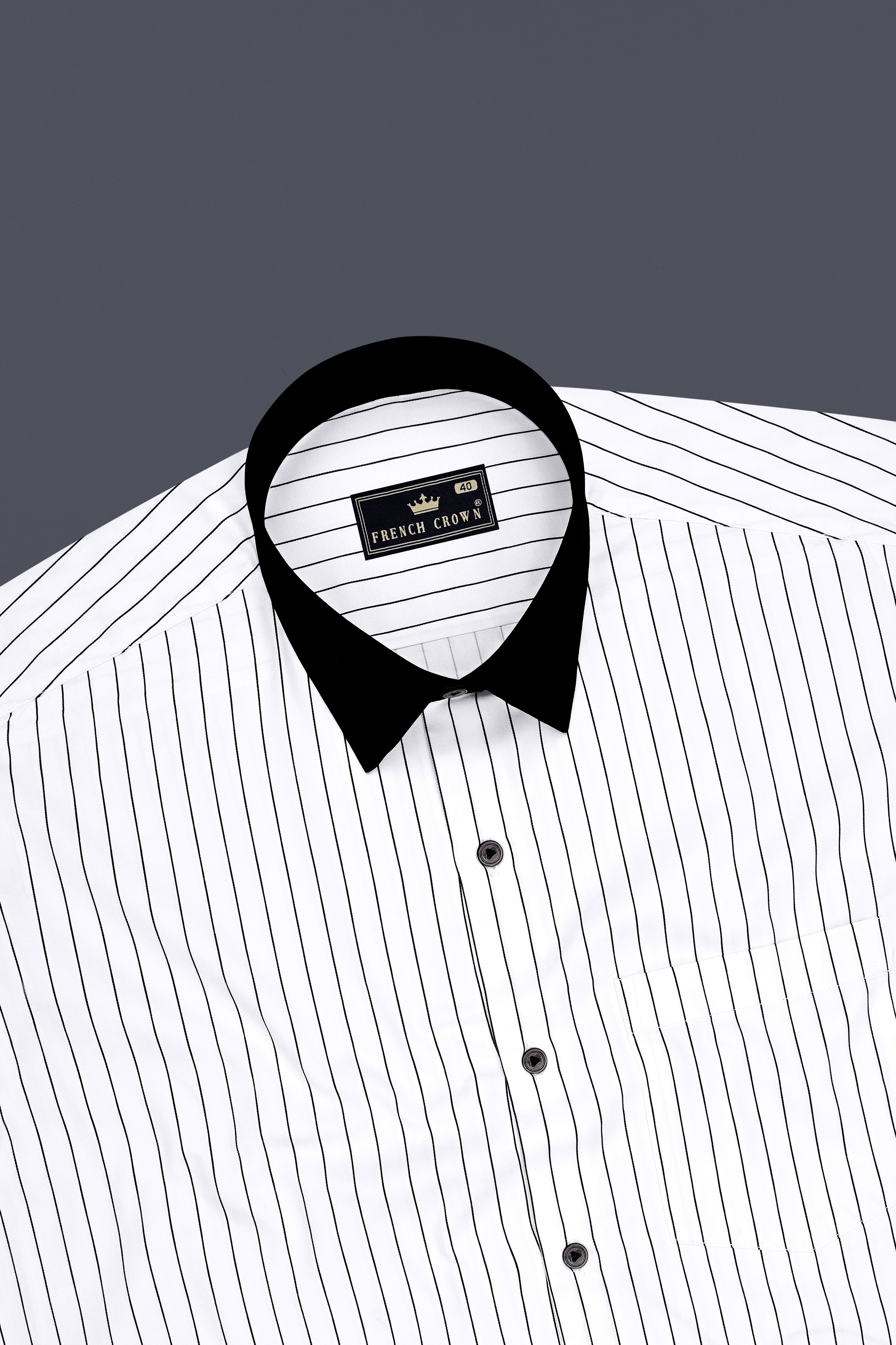 Aurum-Bright White And Jade Black Pin Striped Subtle Sheen Super Soft Premium Cotton Black Cuff Collar Dress Shirt