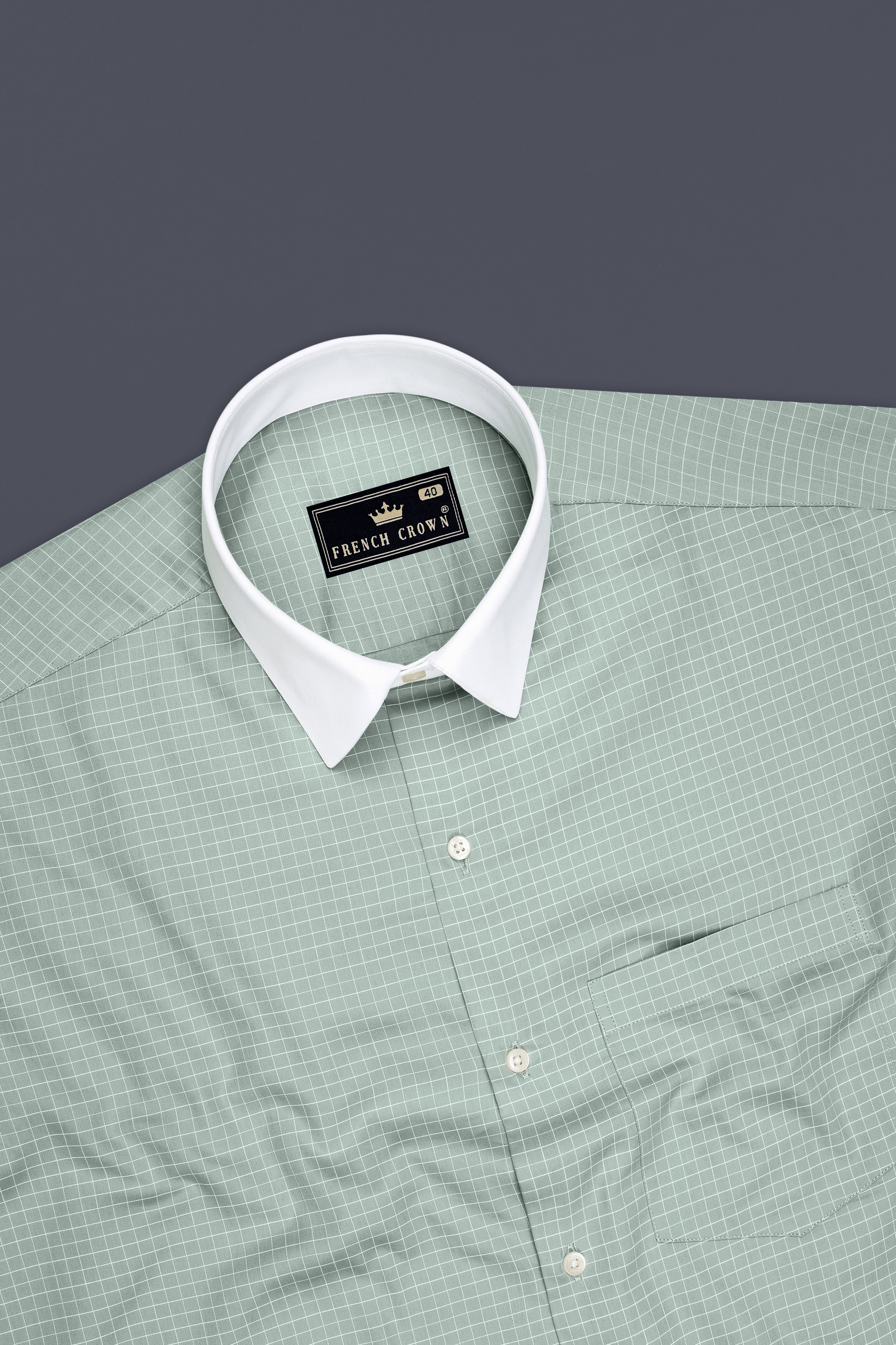 Ascend-Tower Green Plaid Subtle Sheen Super Soft Premium Cotton Dress White Cuff Collar Shirt