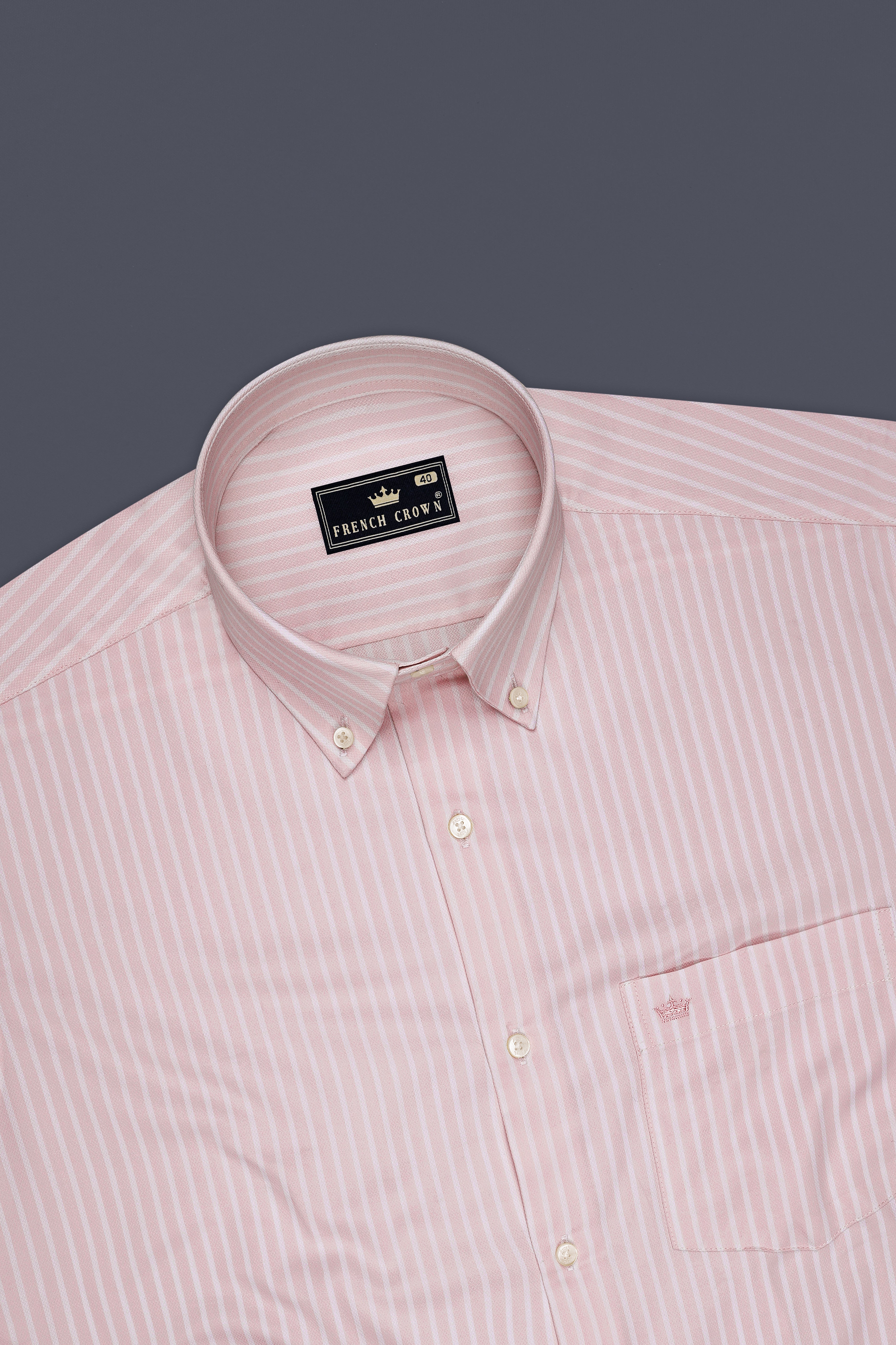 Roselle-Cavern Pink And Bright White Candy Striped Super Soft Premium Cotton Dress Button Down Shirt