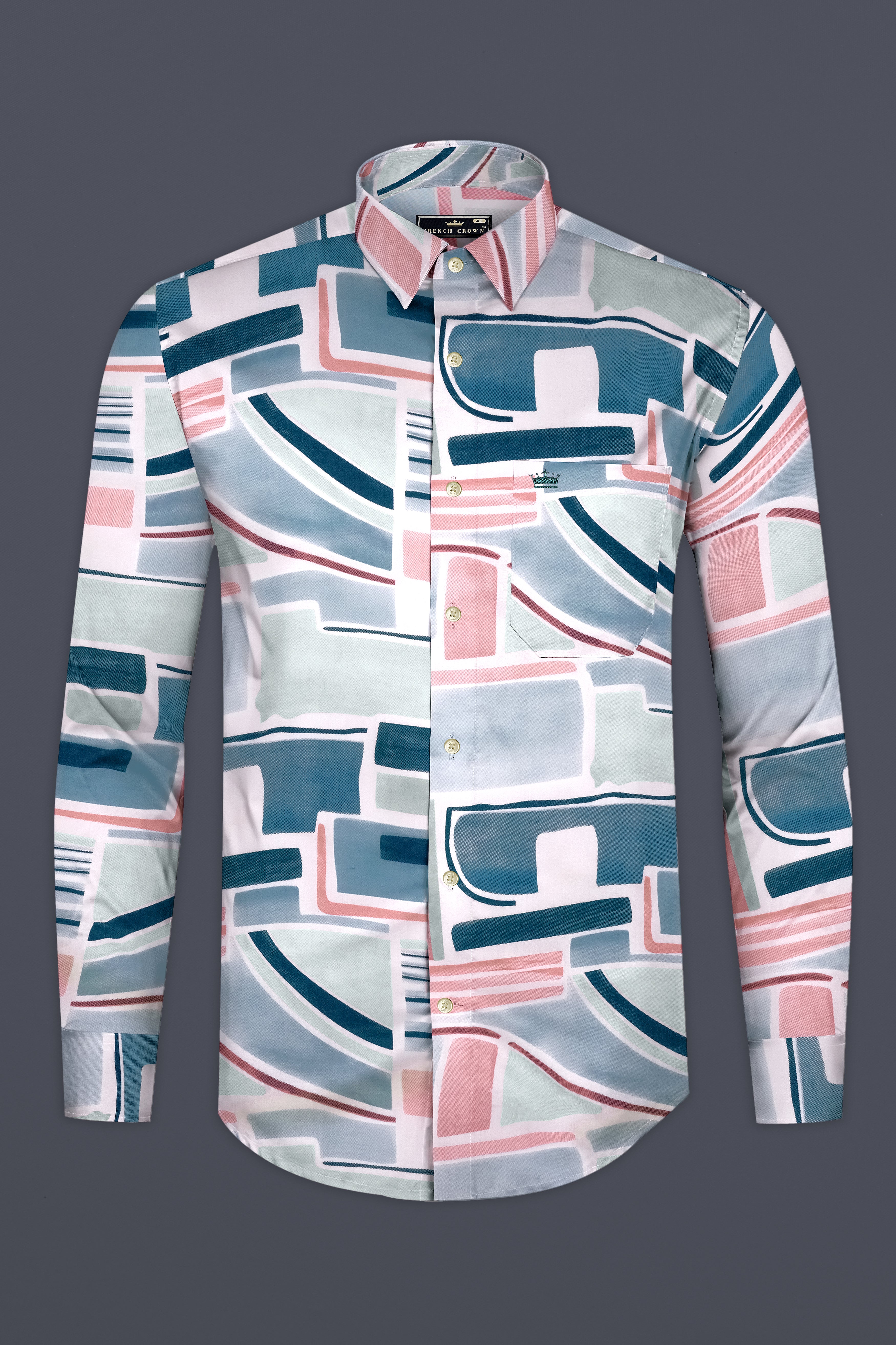 Velora-Glacier Blue And Turkish Rose Multi Color Eometric Printed Super Soft Tencel Casual Shirt